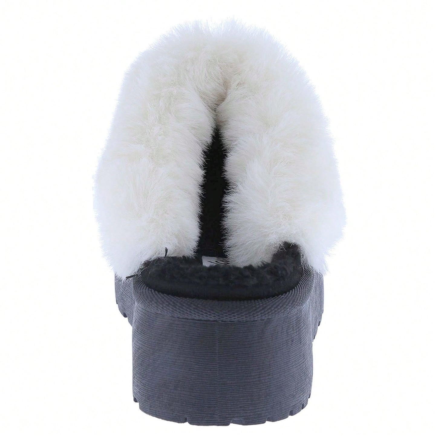 Women's Faux Fur Slip-On Platform Winter Mules Fluffy Suede Comfort Slippers