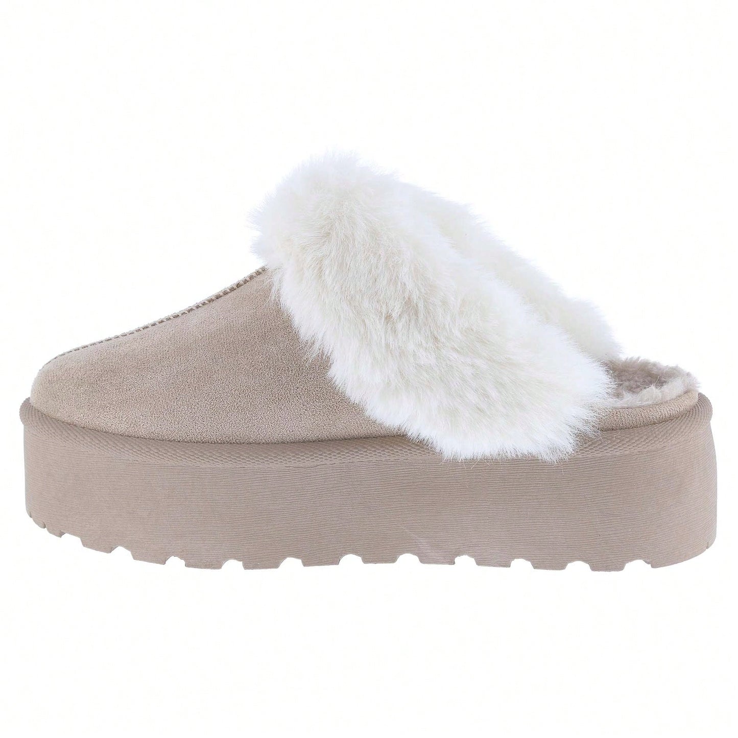 Women's Faux Fur Slip-On Platform Winter Mules Fluffy Suede Comfort Slippers