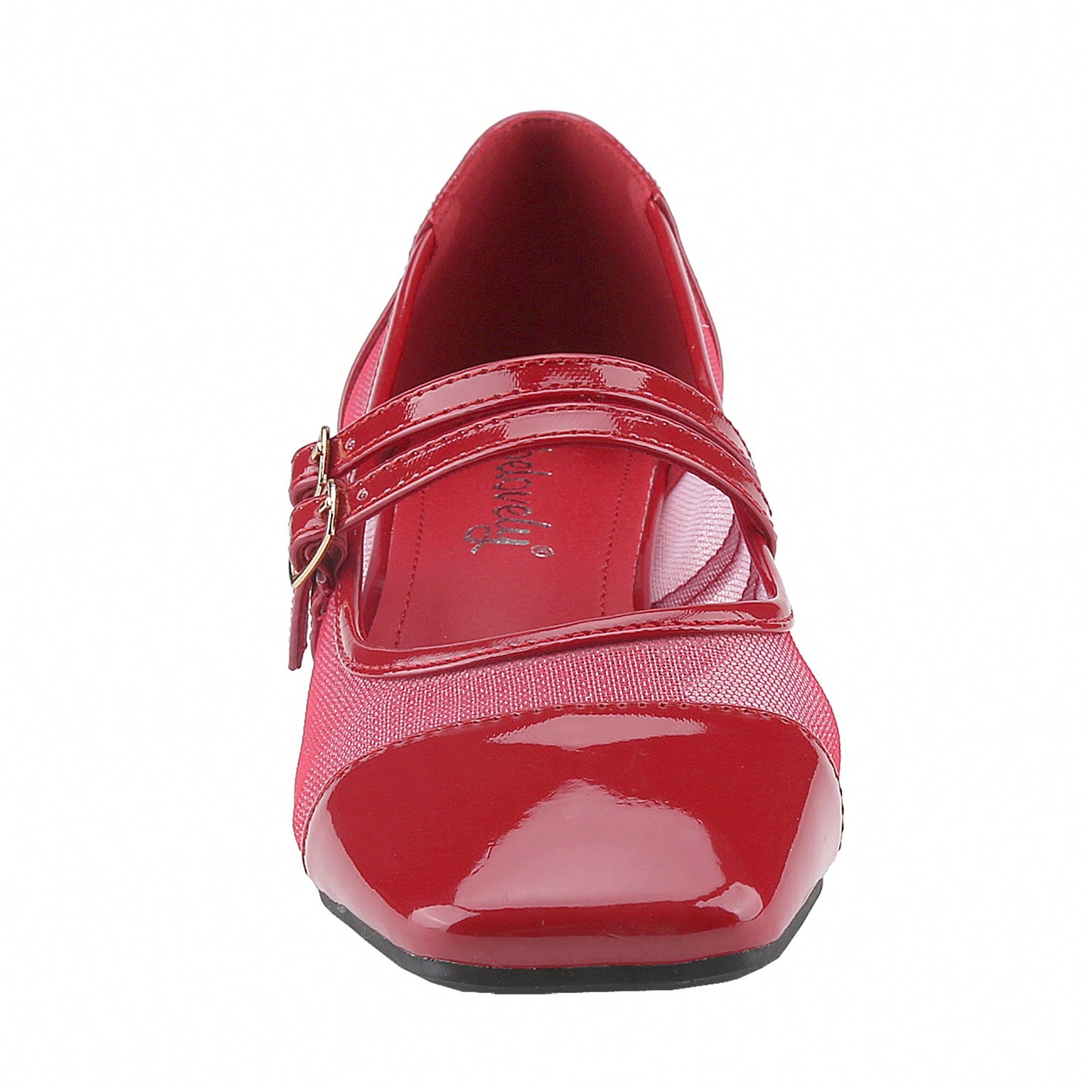Mesh Double Strap Mid Heel Faux Patent Leather Women Shoes Mary Jane