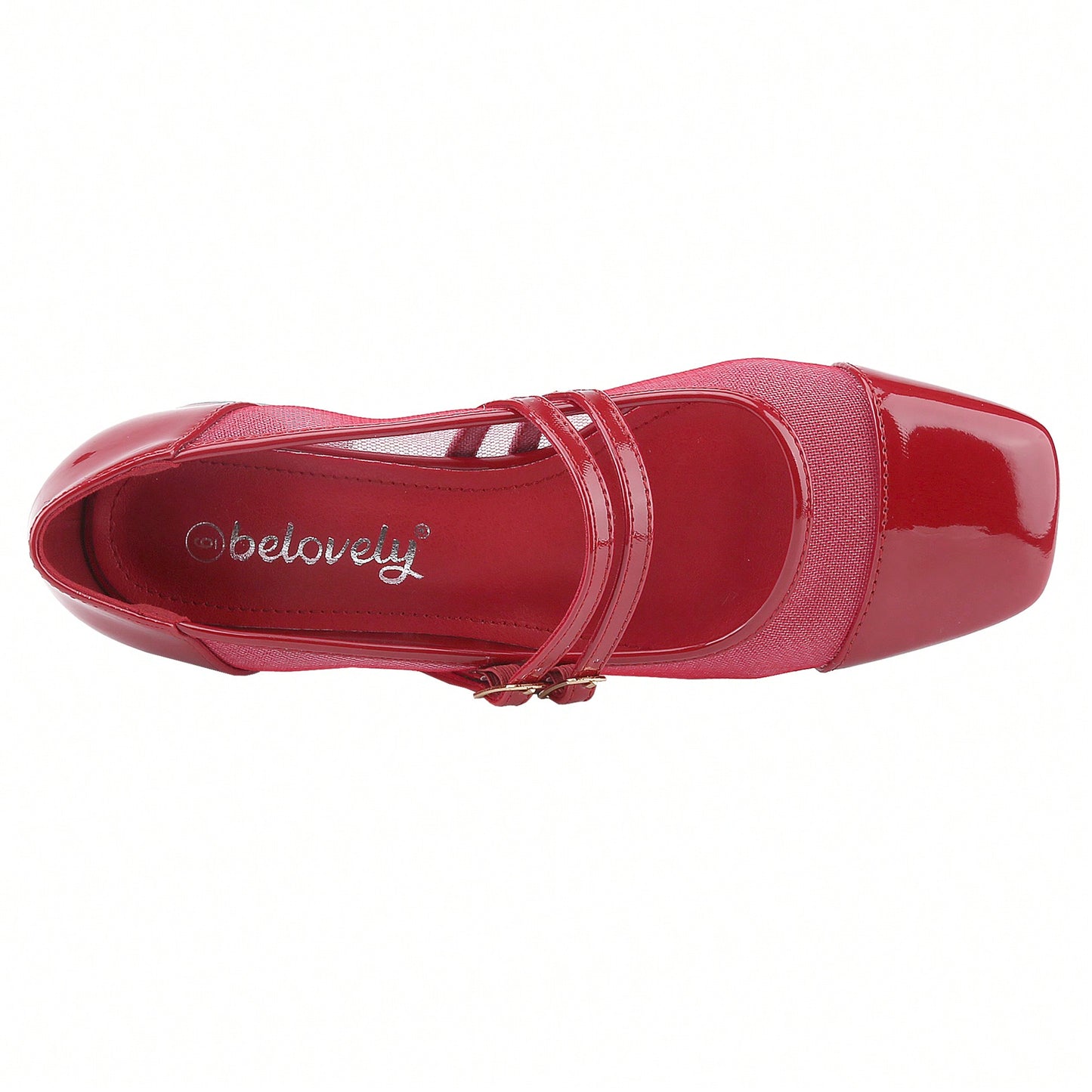 Mesh Double Strap Mid Heel Faux Patent Leather Women Shoes Mary Jane