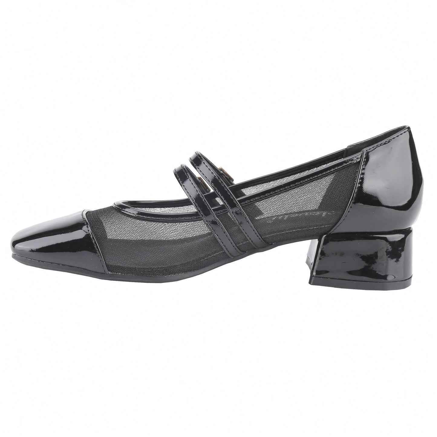 Mesh Double Strap Mid Heel Faux Patent Leather Women Shoes Mary Jane