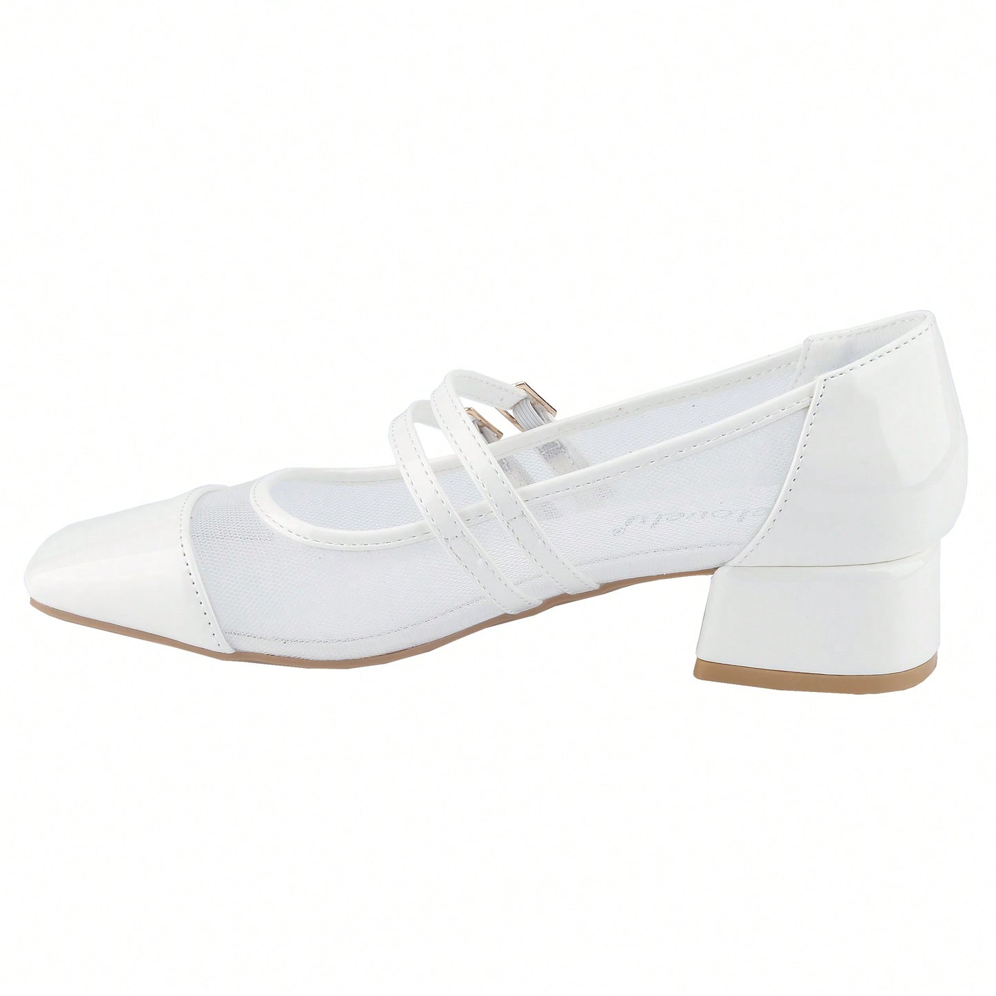 Mesh Double Strap Mid Heel Faux Patent Leather Women Shoes Mary Jane