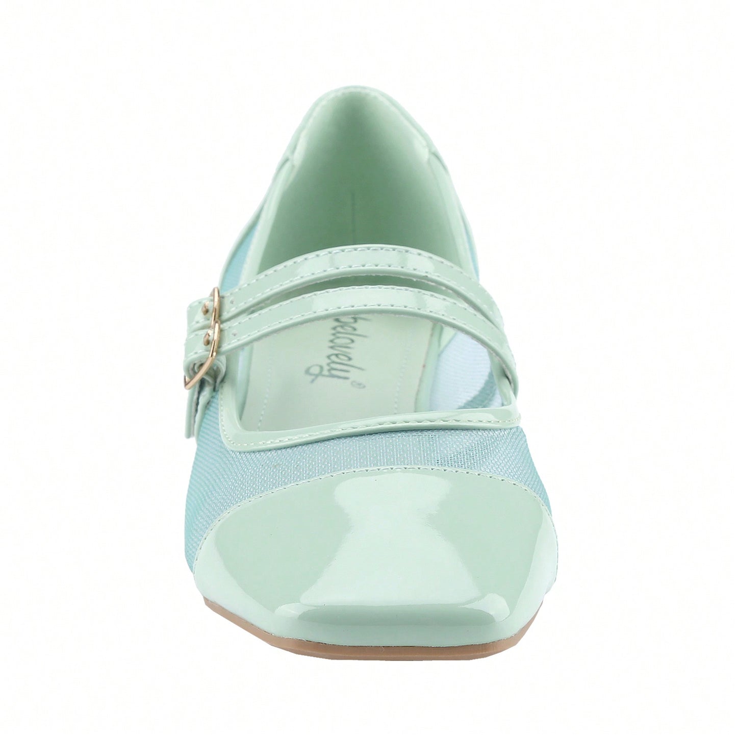Mesh Double Strap Mid Heel Faux Patent Leather Women Shoes Mary Jane