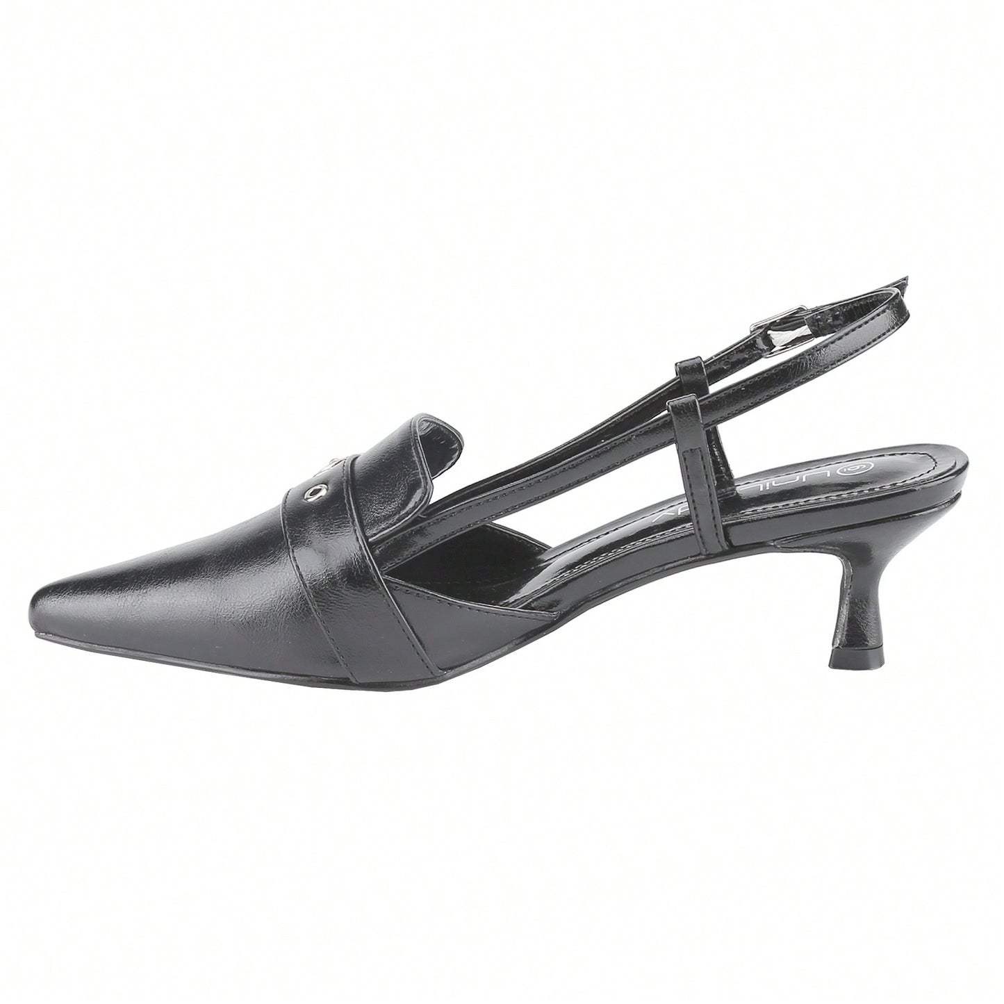 Women's Slingback Buckle Strap Upper Pointed Toe Kitten Heel