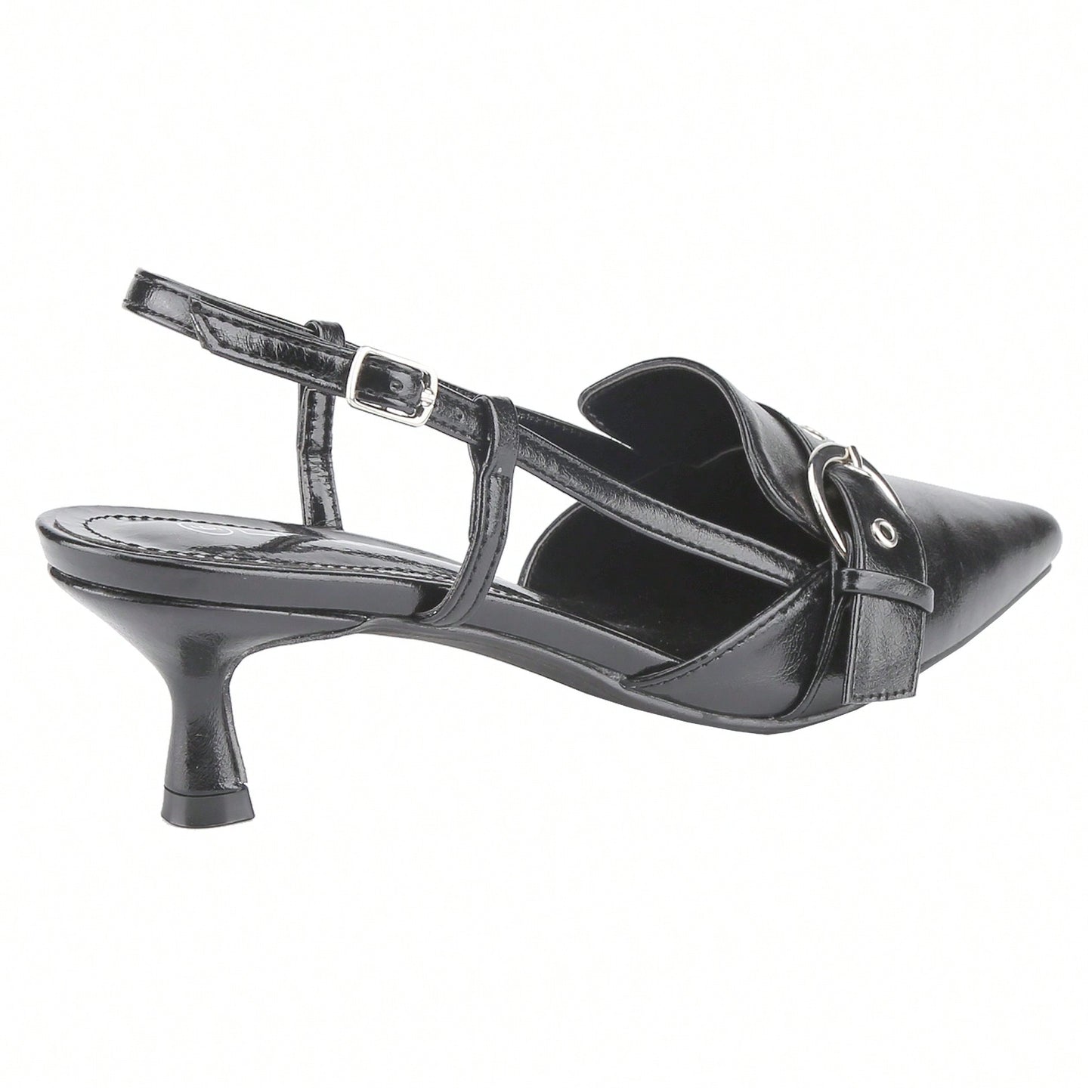 Women's Slingback Buckle Strap Upper Pointed Toe Kitten Heel