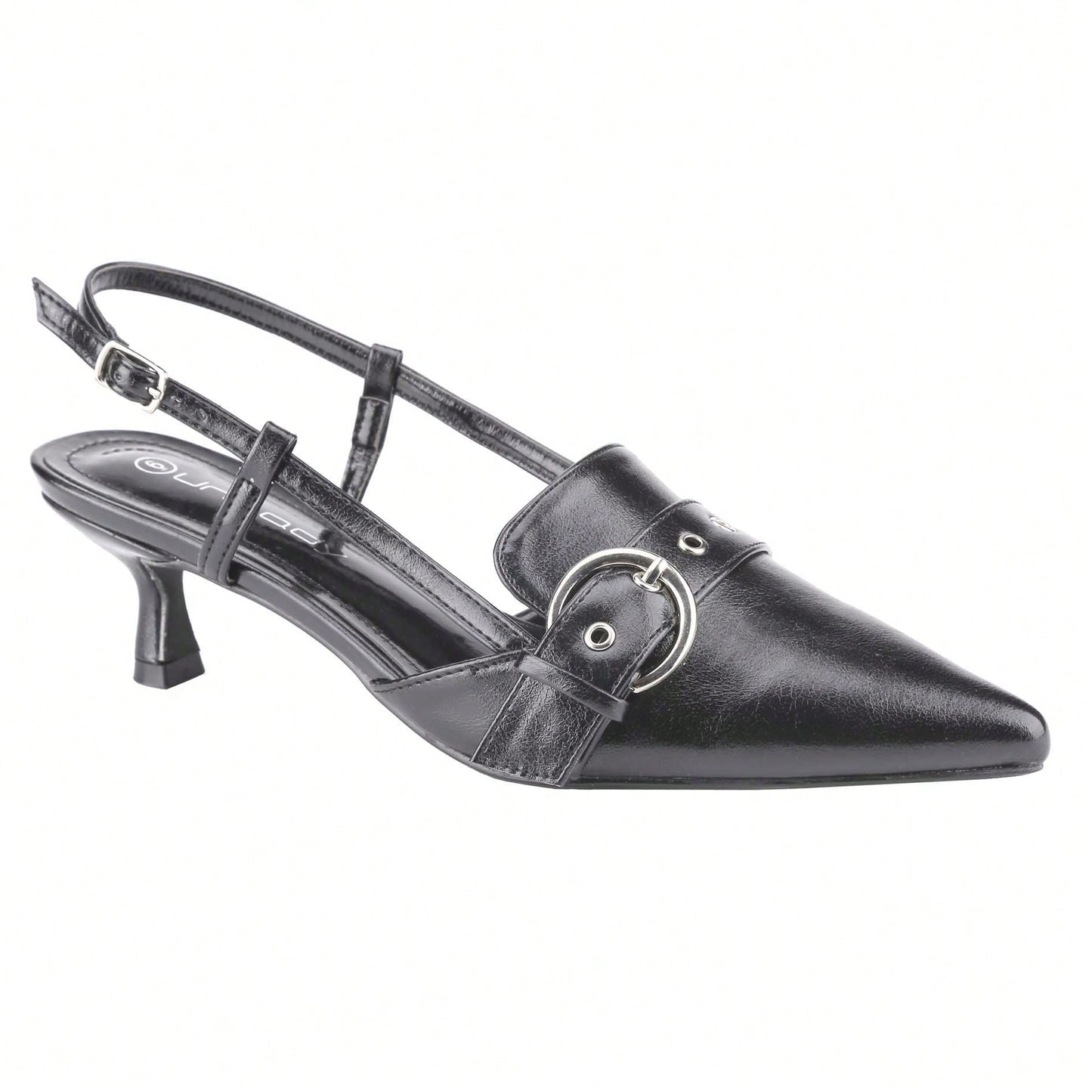 Women's Slingback Buckle Strap Upper Pointed Toe Kitten Heel