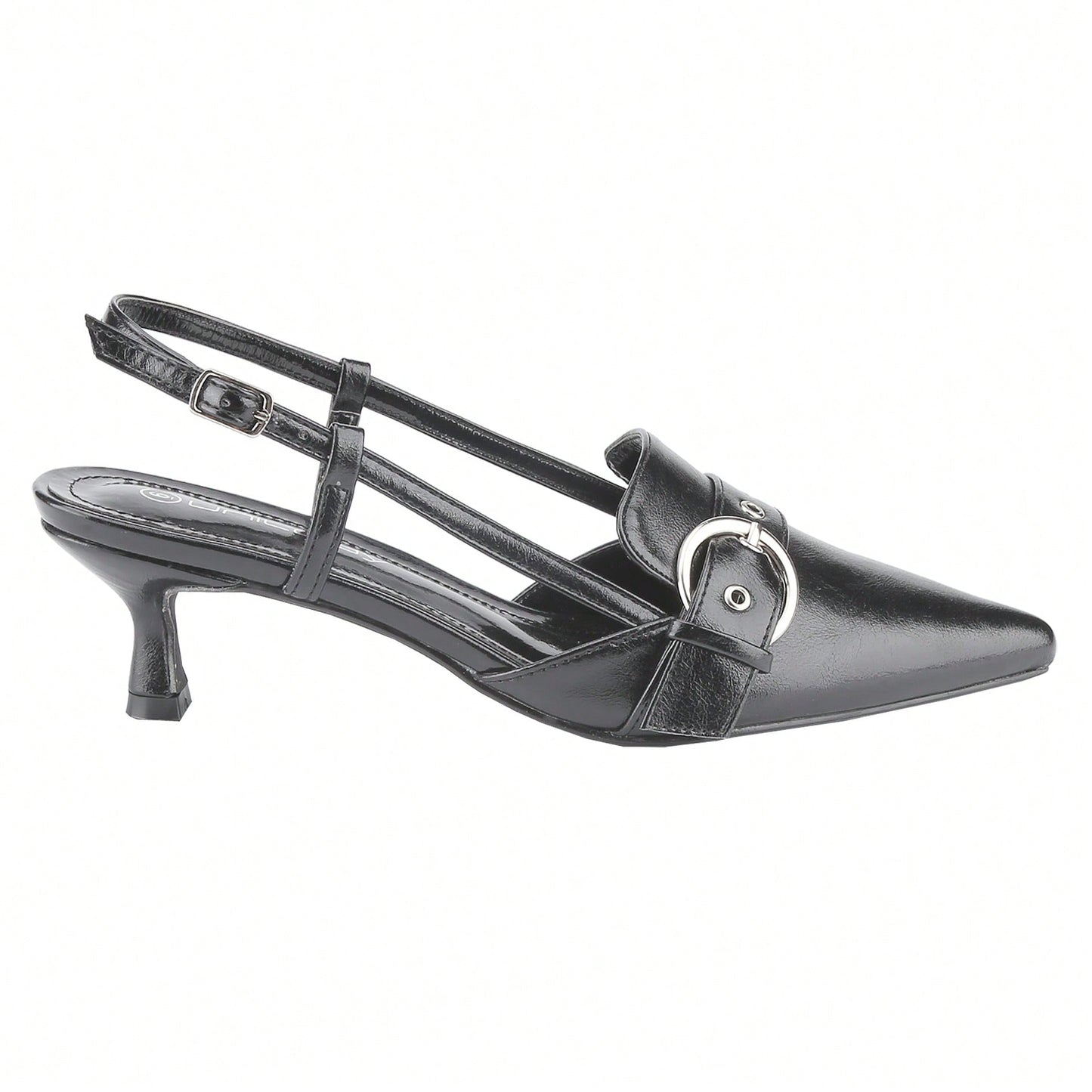 Women's Slingback Buckle Strap Upper Pointed Toe Kitten Heel