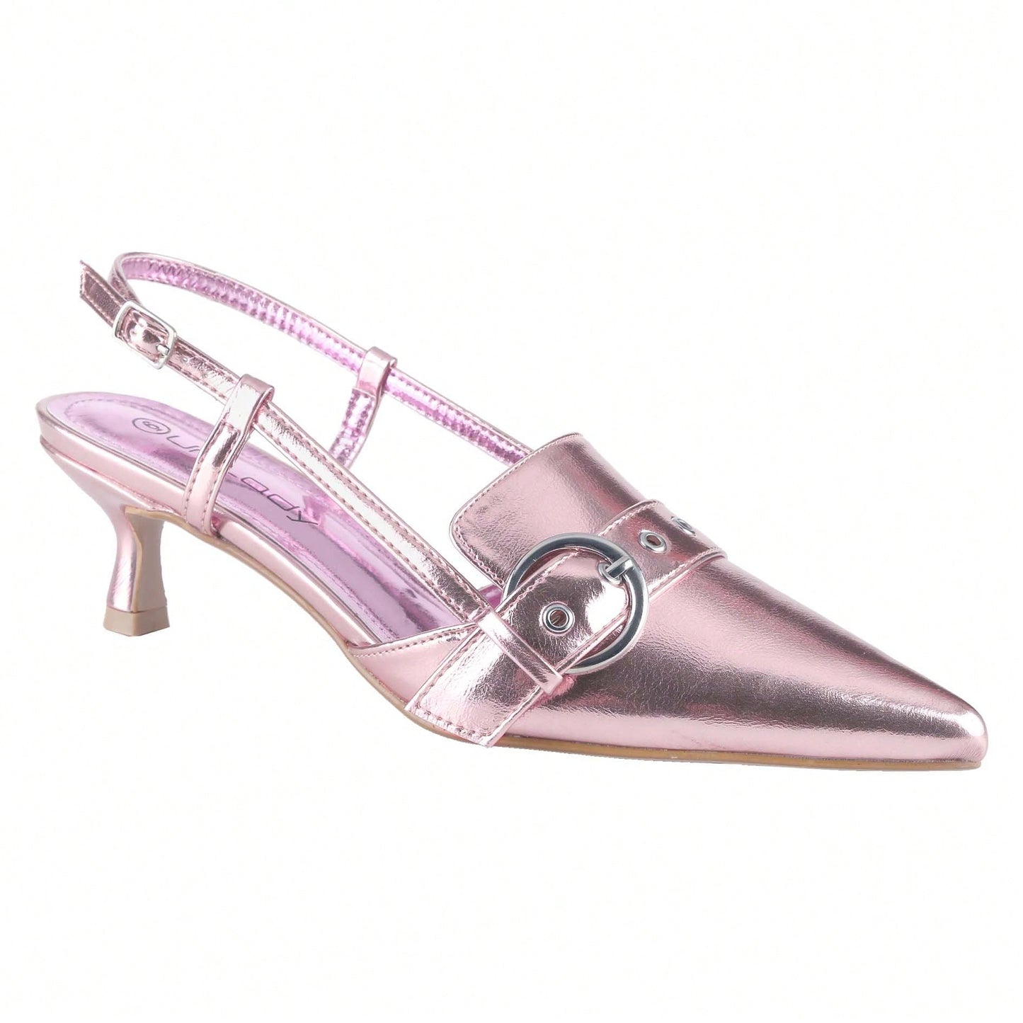 Women's Slingback Buckle Strap Upper Pointed Toe Kitten Heel