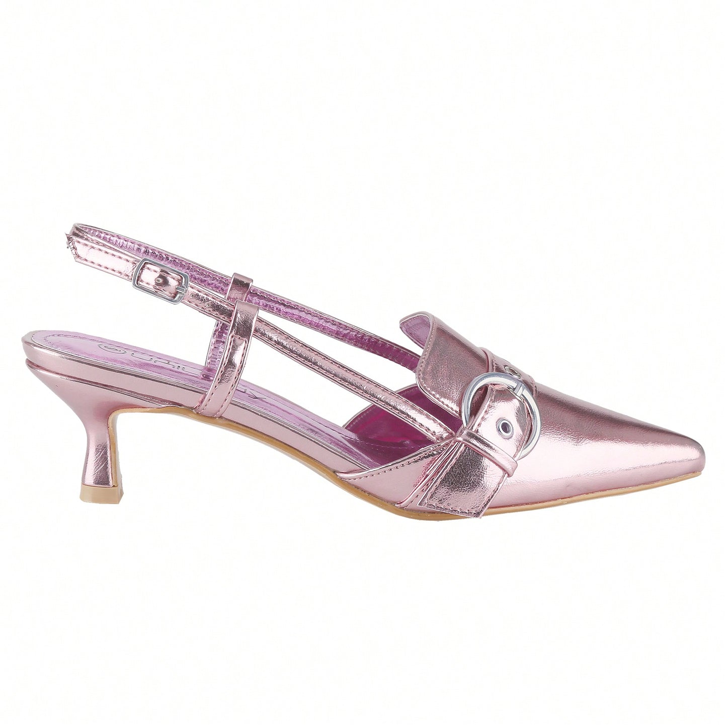 Women's Slingback Buckle Strap Upper Pointed Toe Kitten Heel