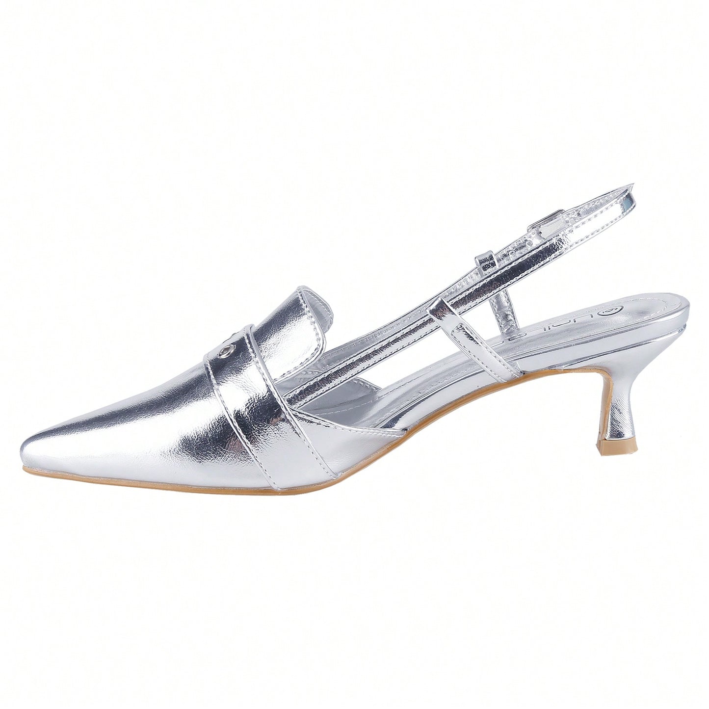 Women's Slingback Buckle Strap Upper Pointed Toe Kitten Heel