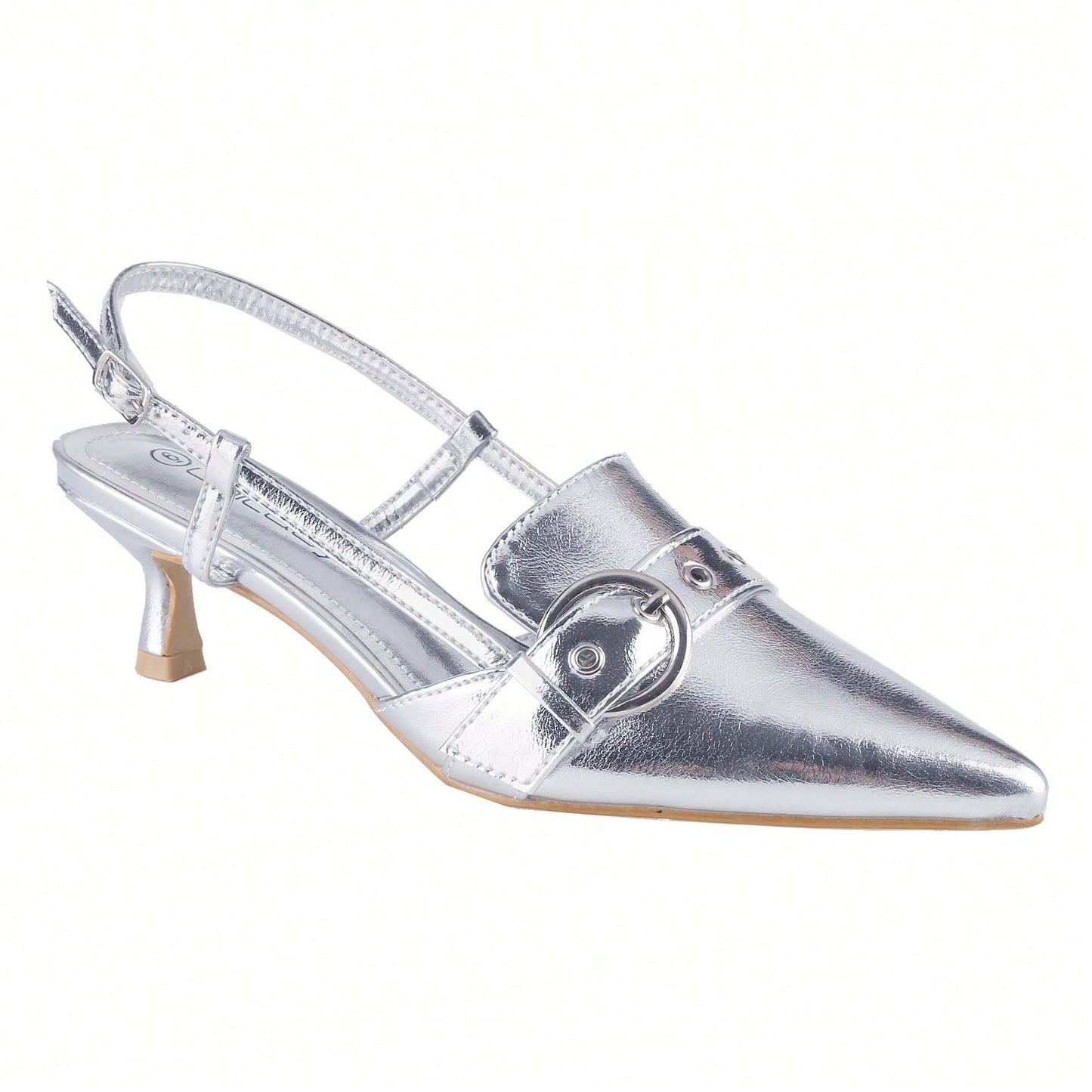 Women's Slingback Buckle Strap Upper Pointed Toe Kitten Heel