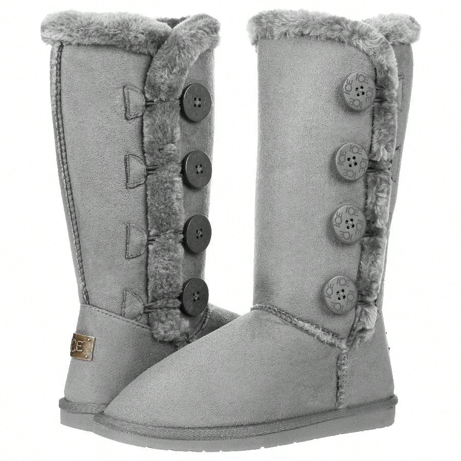 Women's Snow Boots Fleece Lined Solid Color Mid-Calf Flat Snow Boots Fur Lined Winter Boots