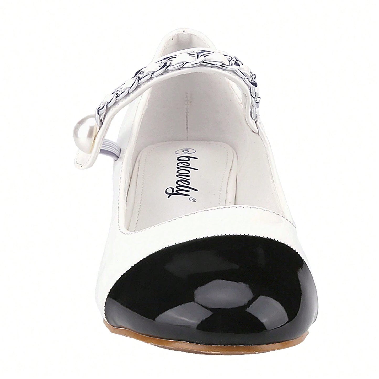 Women's Elegant Pearl-Chain Embellished French Mary Jane Pumps Patent High Heels
