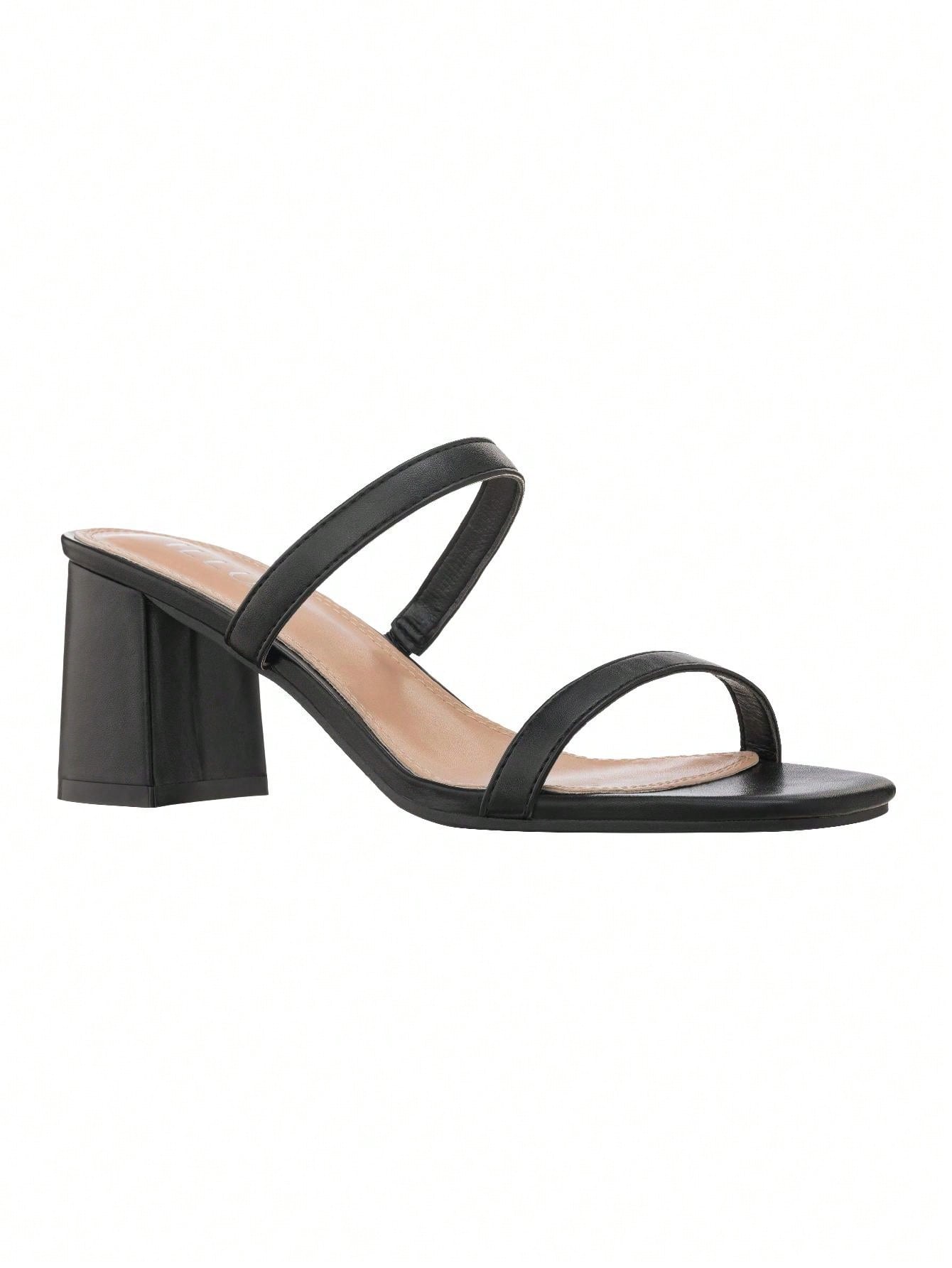 Women's Minimalist Chunky Heeled Mule Sandals Fashionable Elegant Summer Heeled Sandals Block Heel Square Toe Heeled Sandal PU