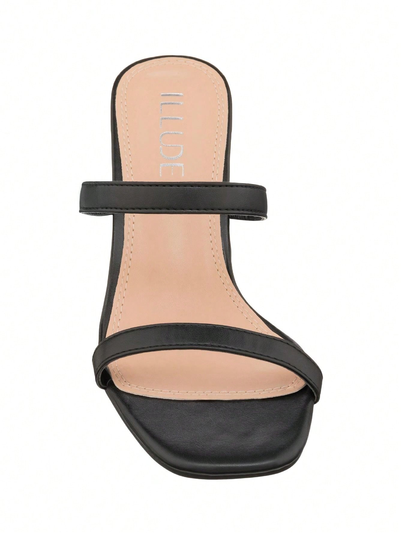 Women's Minimalist Chunky Heeled Mule Sandals Fashionable Elegant Summer Heeled Sandals Block Heel Square Toe Heeled Sandal PU