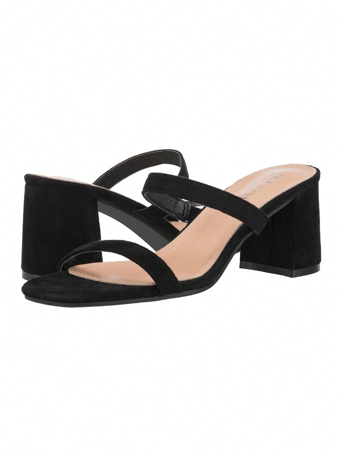Women's Minimalist Chunky Heeled Mule Sandals Fashionable Elegant Summer Heeled Sandals Block Heel Square Toe Heeled Sandal PU