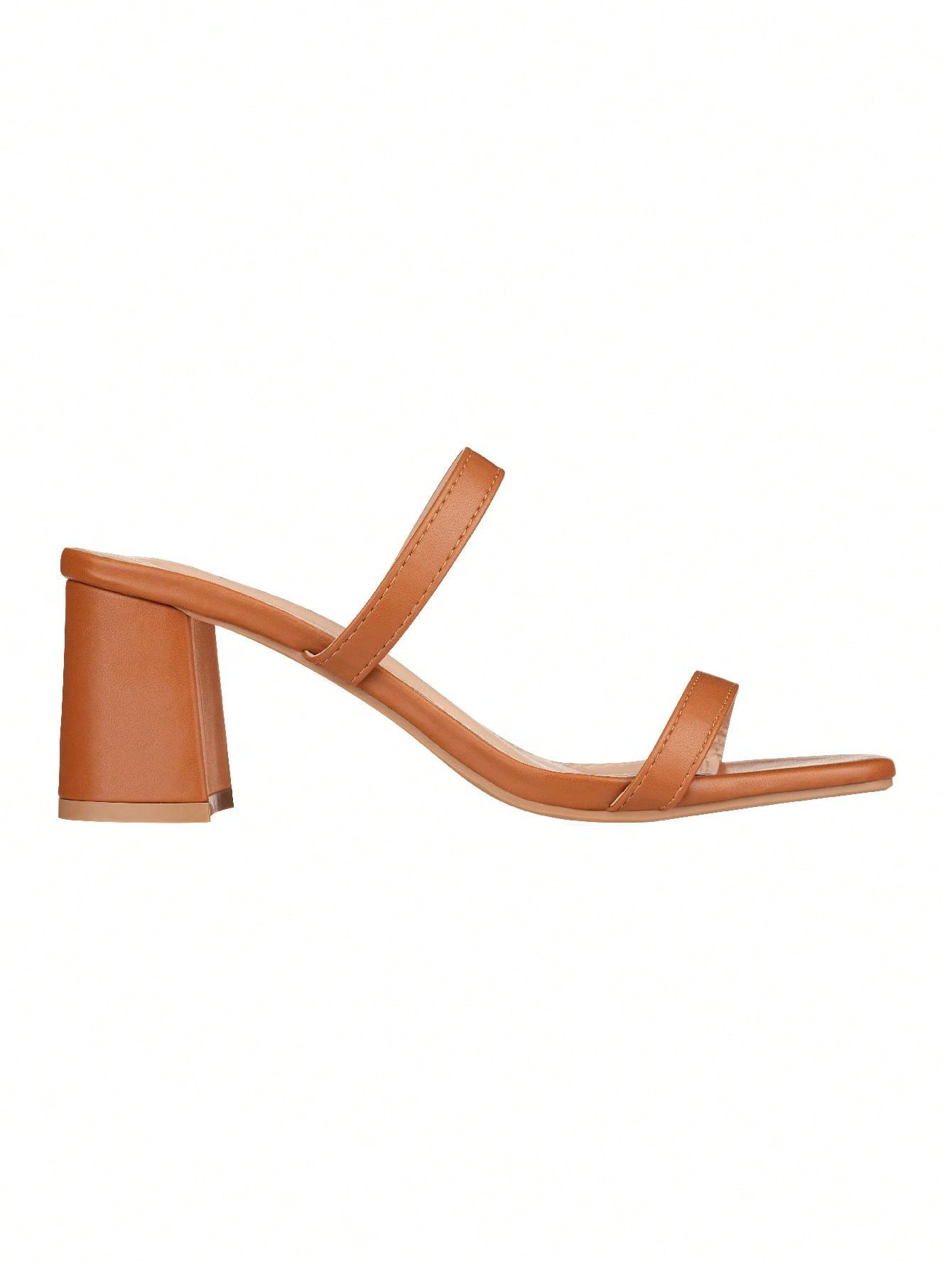 Women's Minimalist Chunky Heeled Mule Sandals Fashionable Elegant Summer Heeled Sandals Block Heel Square Toe Heeled Sandal PU