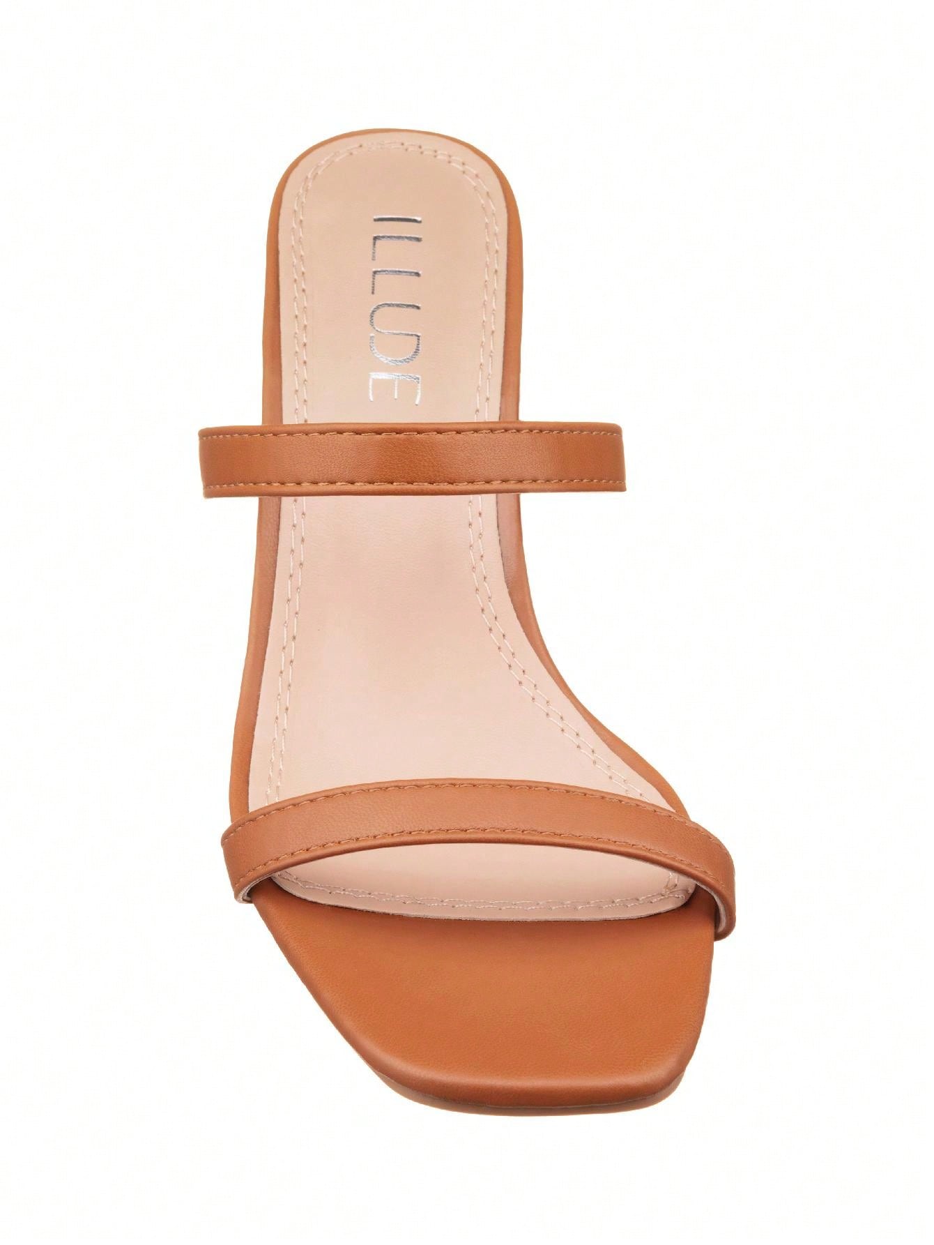 Women's Minimalist Chunky Heeled Mule Sandals Fashionable Elegant Summer Heeled Sandals Block Heel Square Toe Heeled Sandal PU
