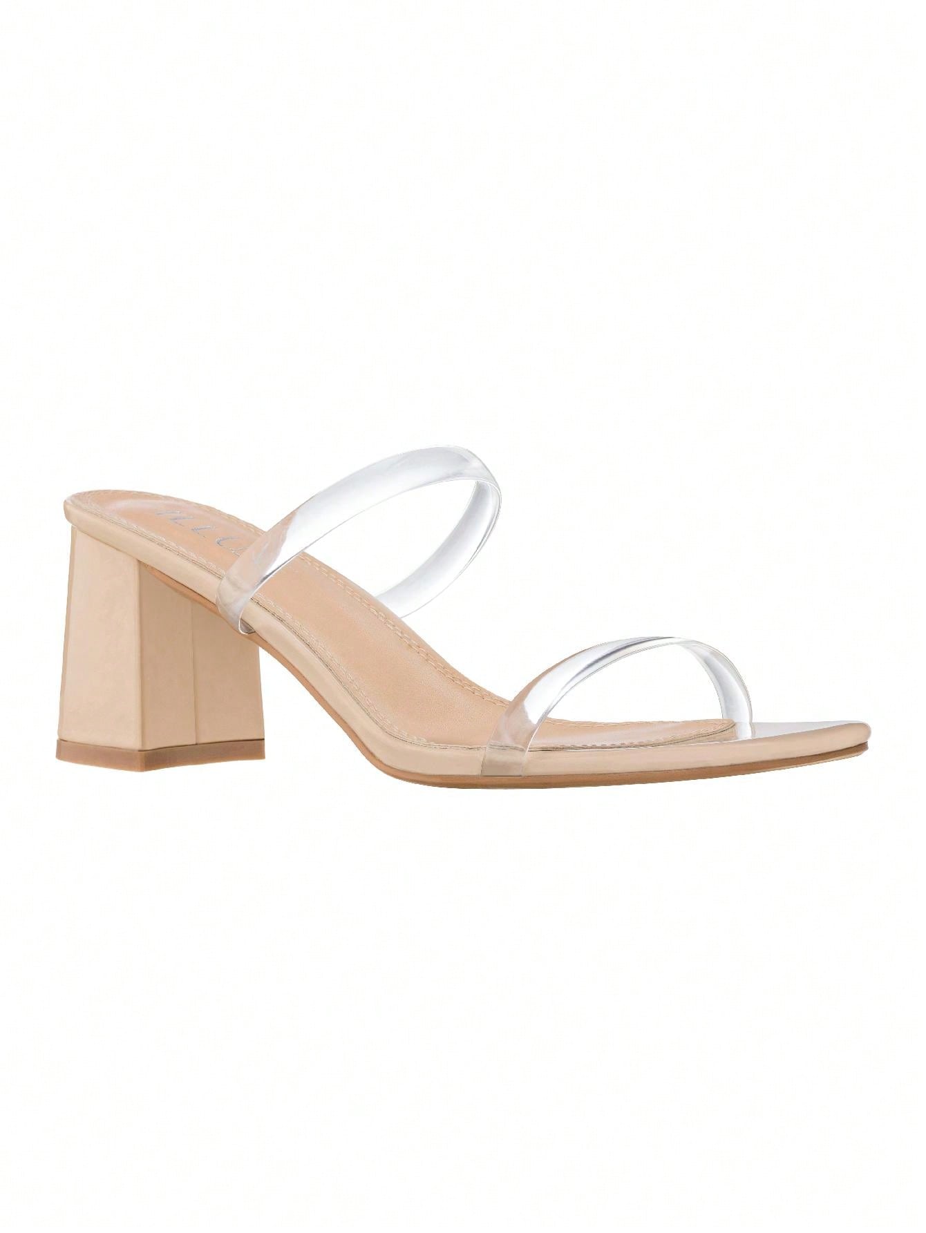 Women's Minimalist Chunky Heeled Mule Sandals Fashionable Elegant Summer Heeled Sandals Block Heel Square Toe Heeled Sandal PU