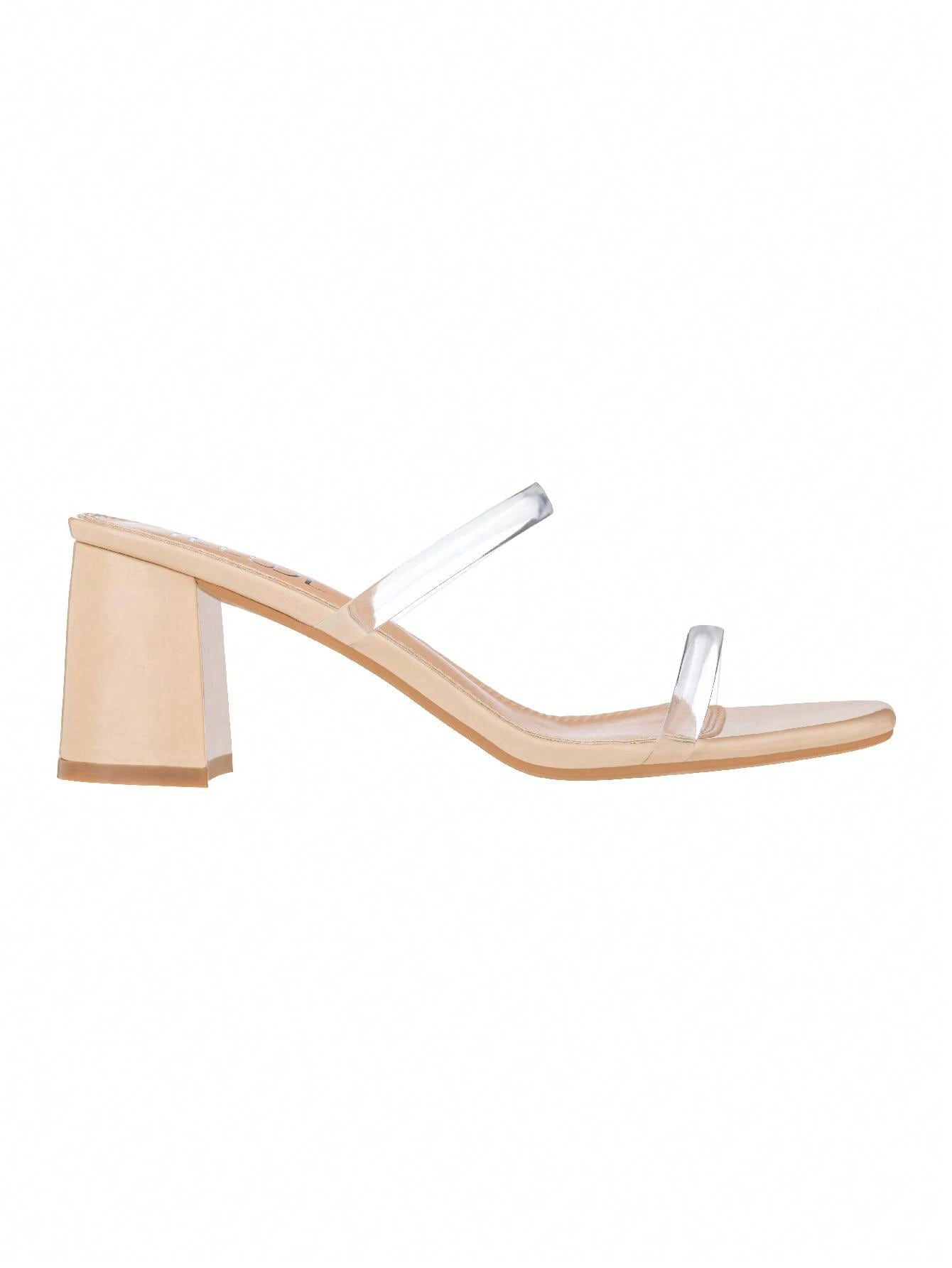 Women's Minimalist Chunky Heeled Mule Sandals Fashionable Elegant Summer Heeled Sandals Block Heel Square Toe Heeled Sandal