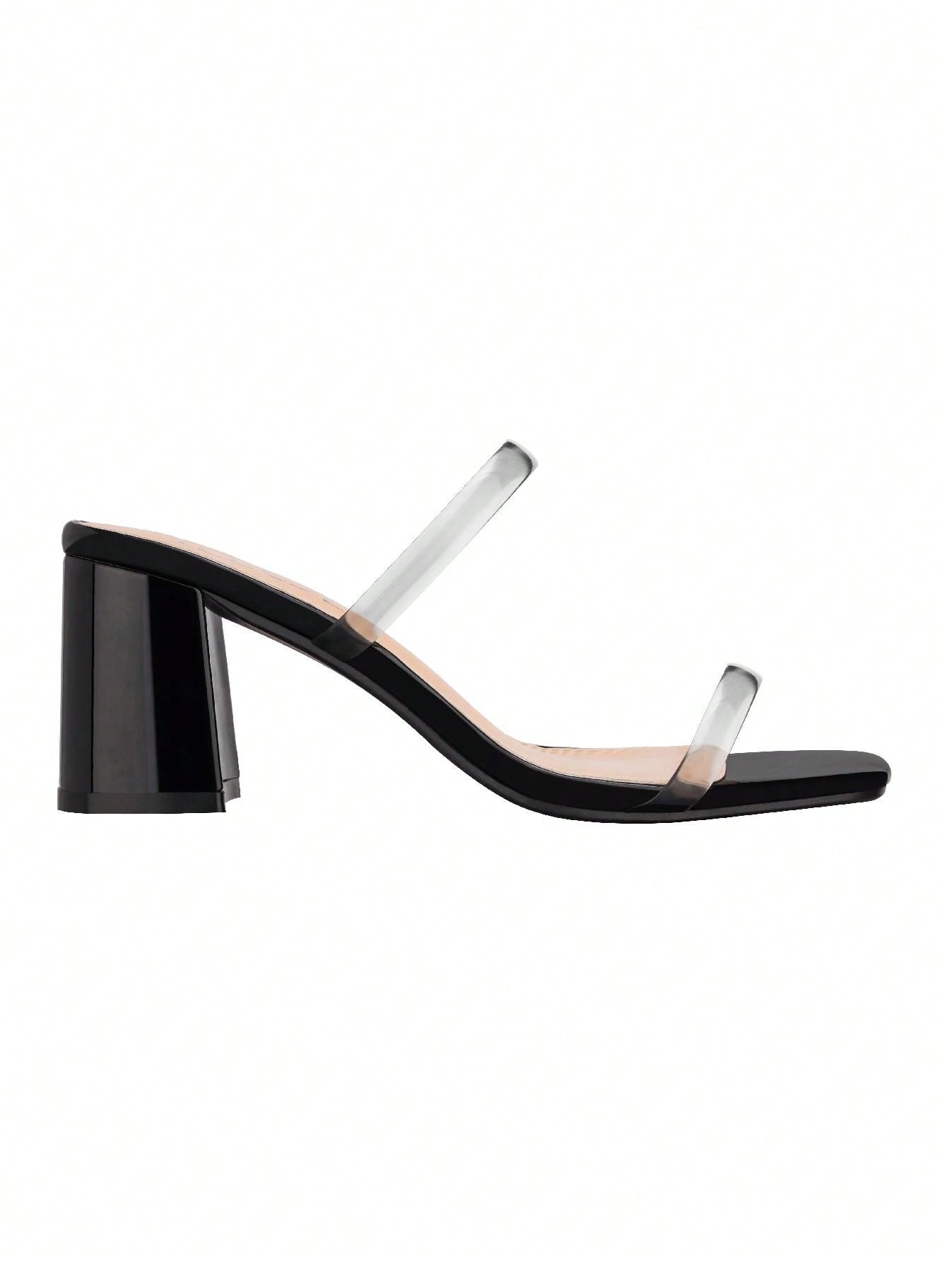 Women's Minimalist Chunky Heeled Mule Sandals Fashionable Elegant Summer Heeled Sandals Block Heel Square Toe Heeled Sandal