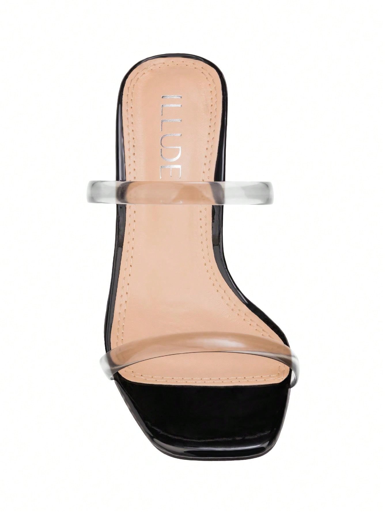 Women's Minimalist Chunky Heeled Mule Sandals Fashionable Elegant Summer Heeled Sandals Block Heel Square Toe Heeled Sandal PU