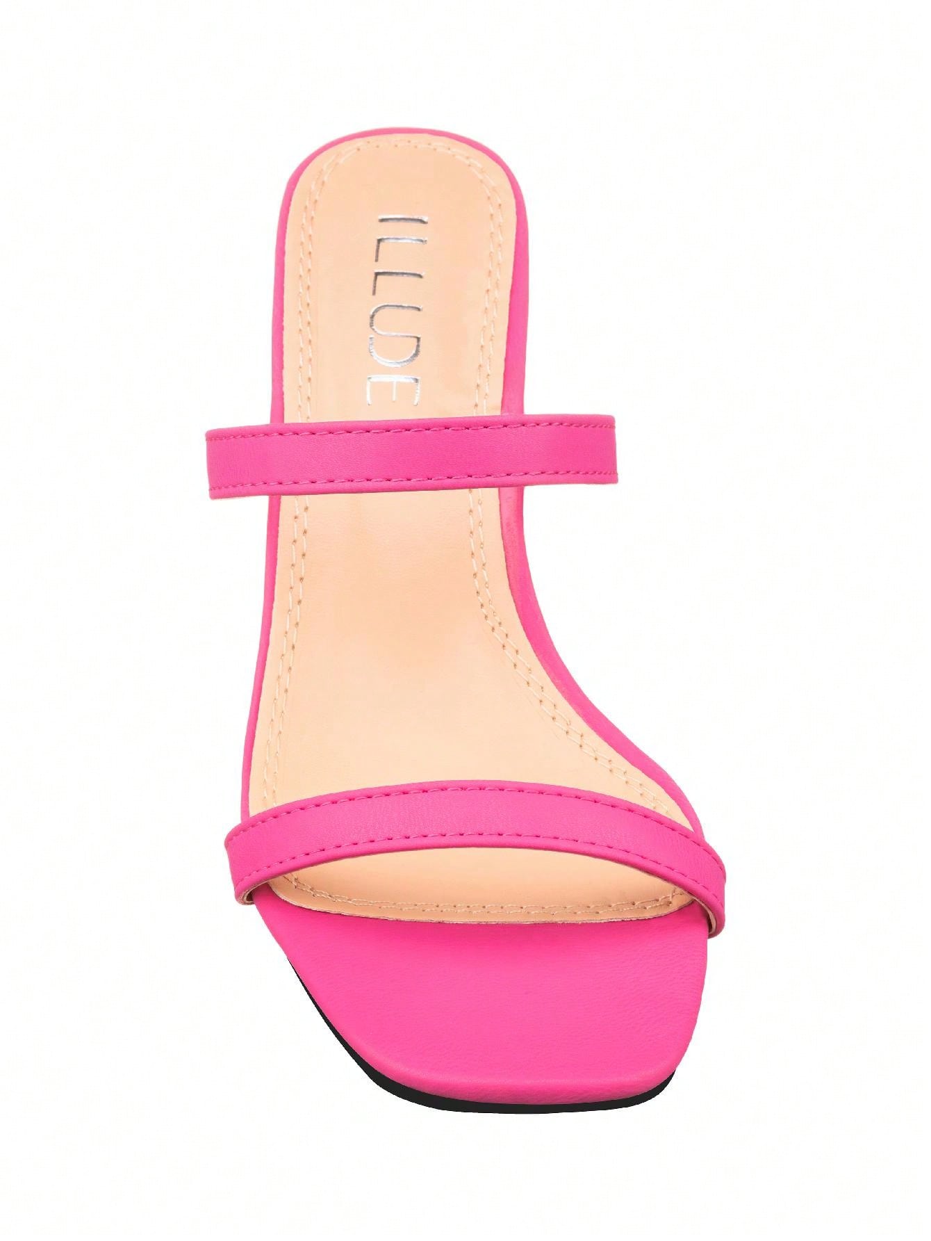 Women's Minimalist Chunky Heeled Mule Sandals Fashionable Elegant Summer Heeled Sandals Block Heel Square Toe Heeled Sandal