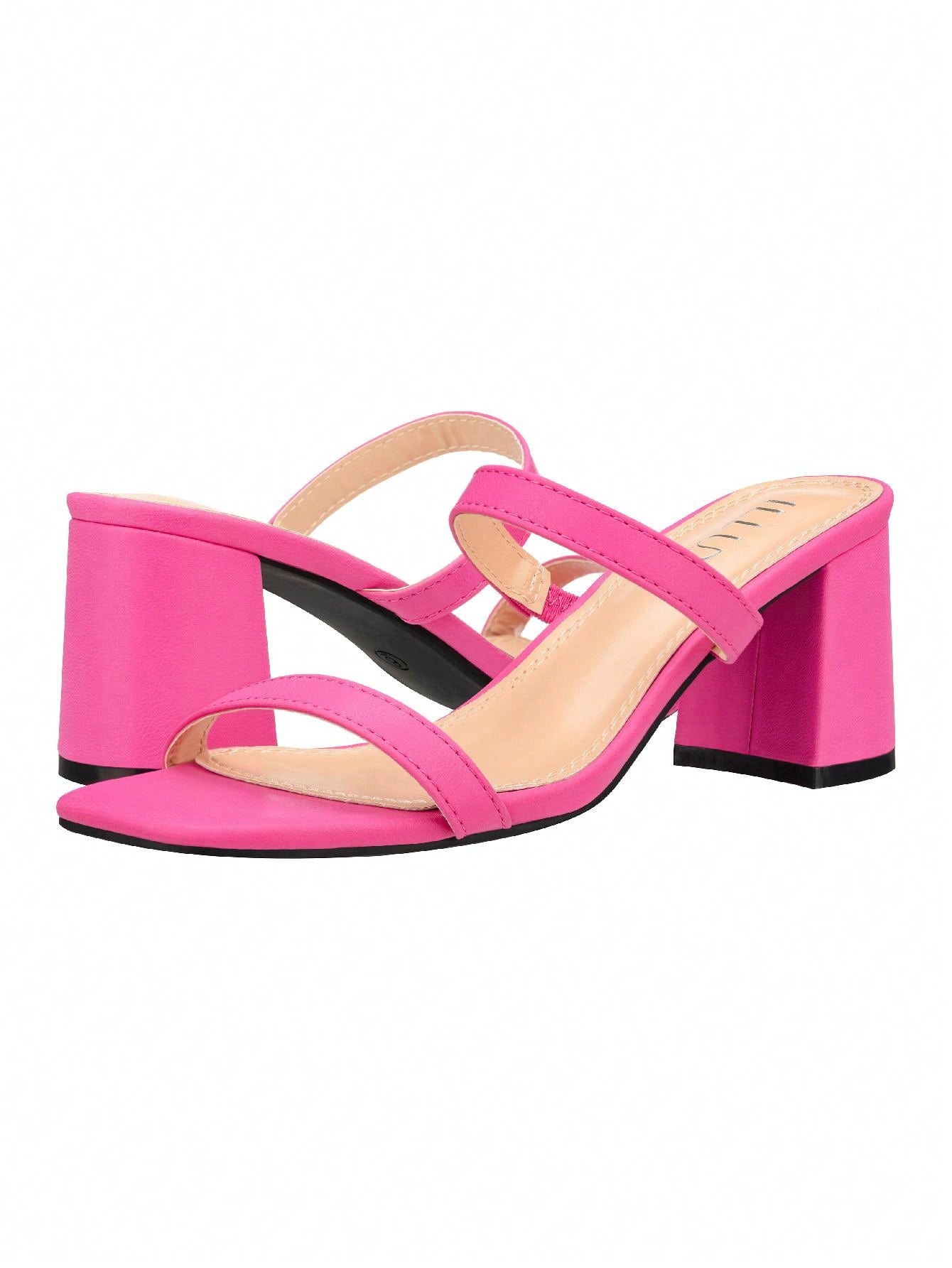 Women's Minimalist Chunky Heeled Mule Sandals Fashionable Elegant Summer Heeled Sandals Block Heel Square Toe Heeled Sandal PU