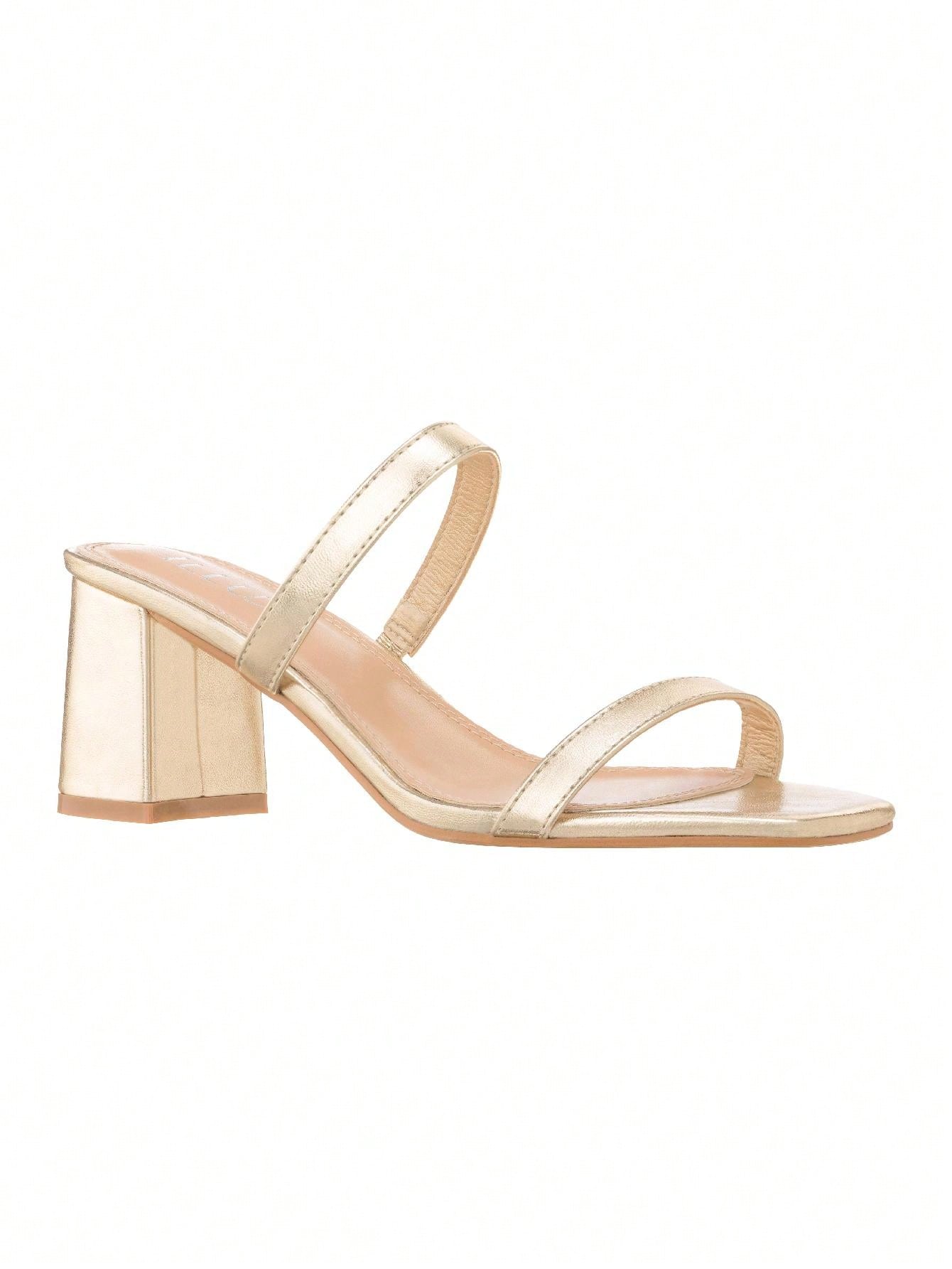 Women's Minimalist Chunky Heeled Mule Sandals Fashionable Elegant Summer Heeled Sandals Block Heel Square Toe Heeled Sandal PU