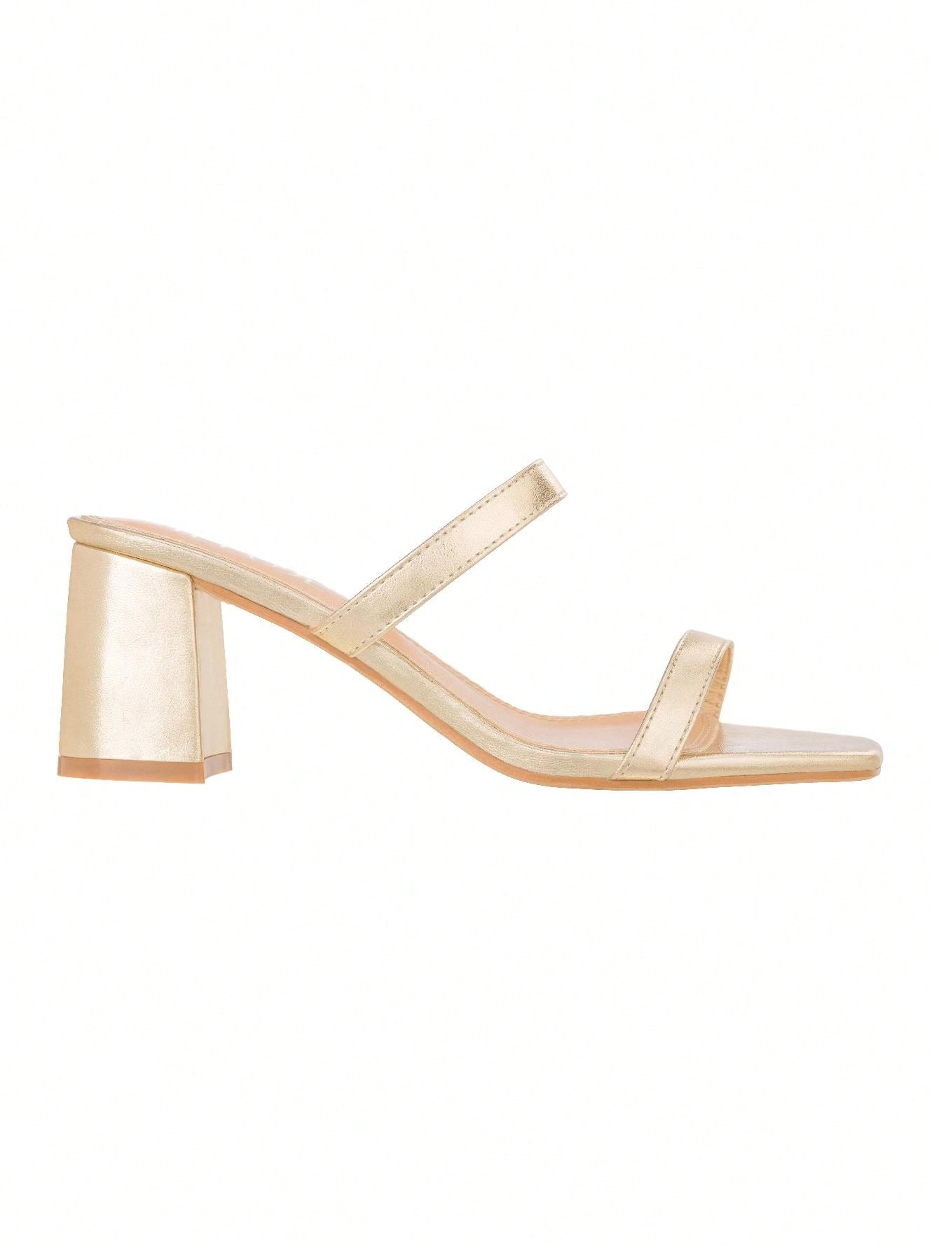 Women's Minimalist Chunky Heeled Mule Sandals Fashionable Elegant Summer Heeled Sandals Block Heel Square Toe Heeled Sandal PU
