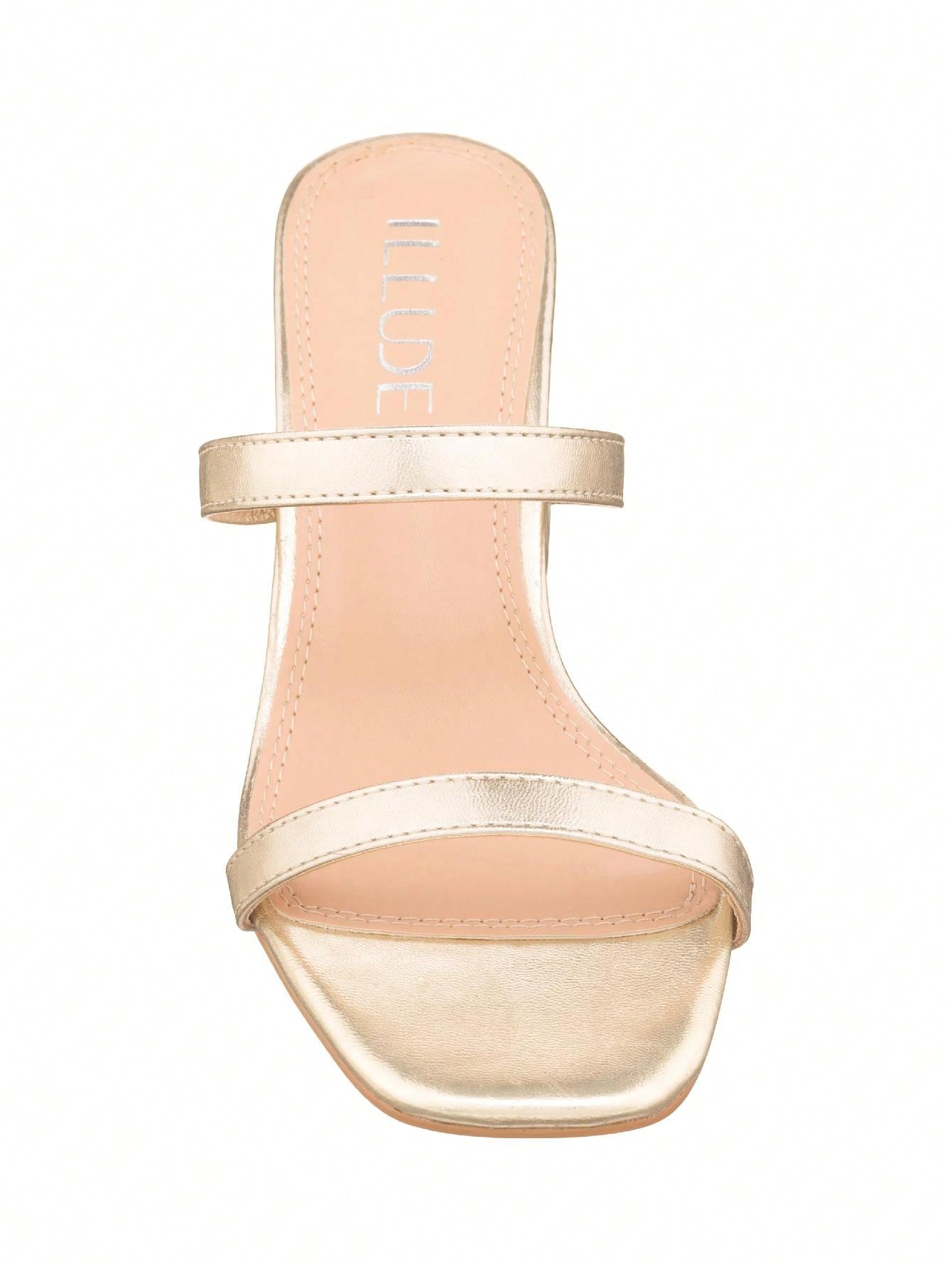 Women's Minimalist Chunky Heeled Mule Sandals Fashionable Elegant Summer Heeled Sandals Block Heel Square Toe Heeled Sandal