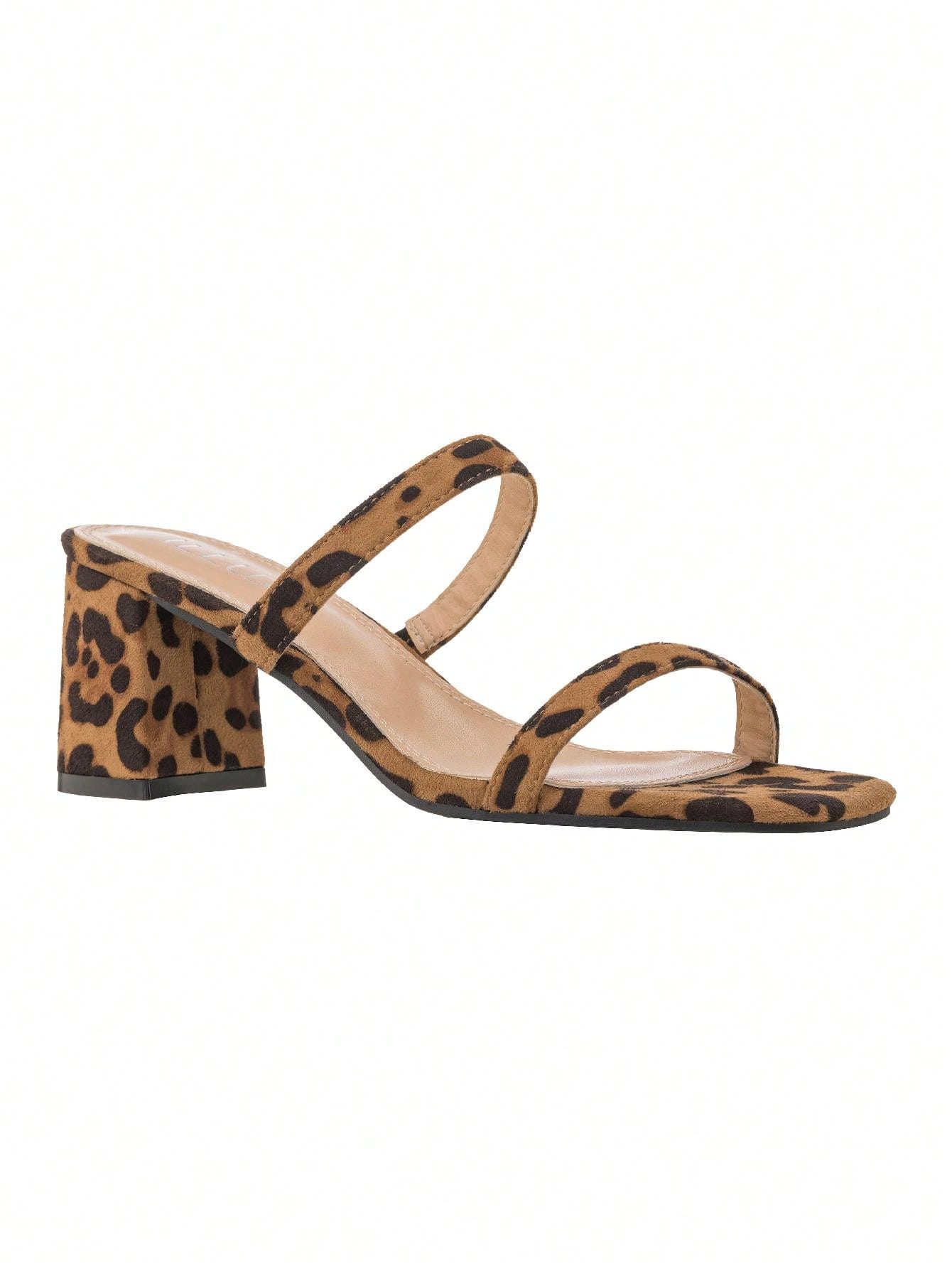 Women's Minimalist Chunky Heeled Mule Sandals Fashionable Elegant Summer Heeled Sandals Block Heel Square Toe Heeled Sandal PU