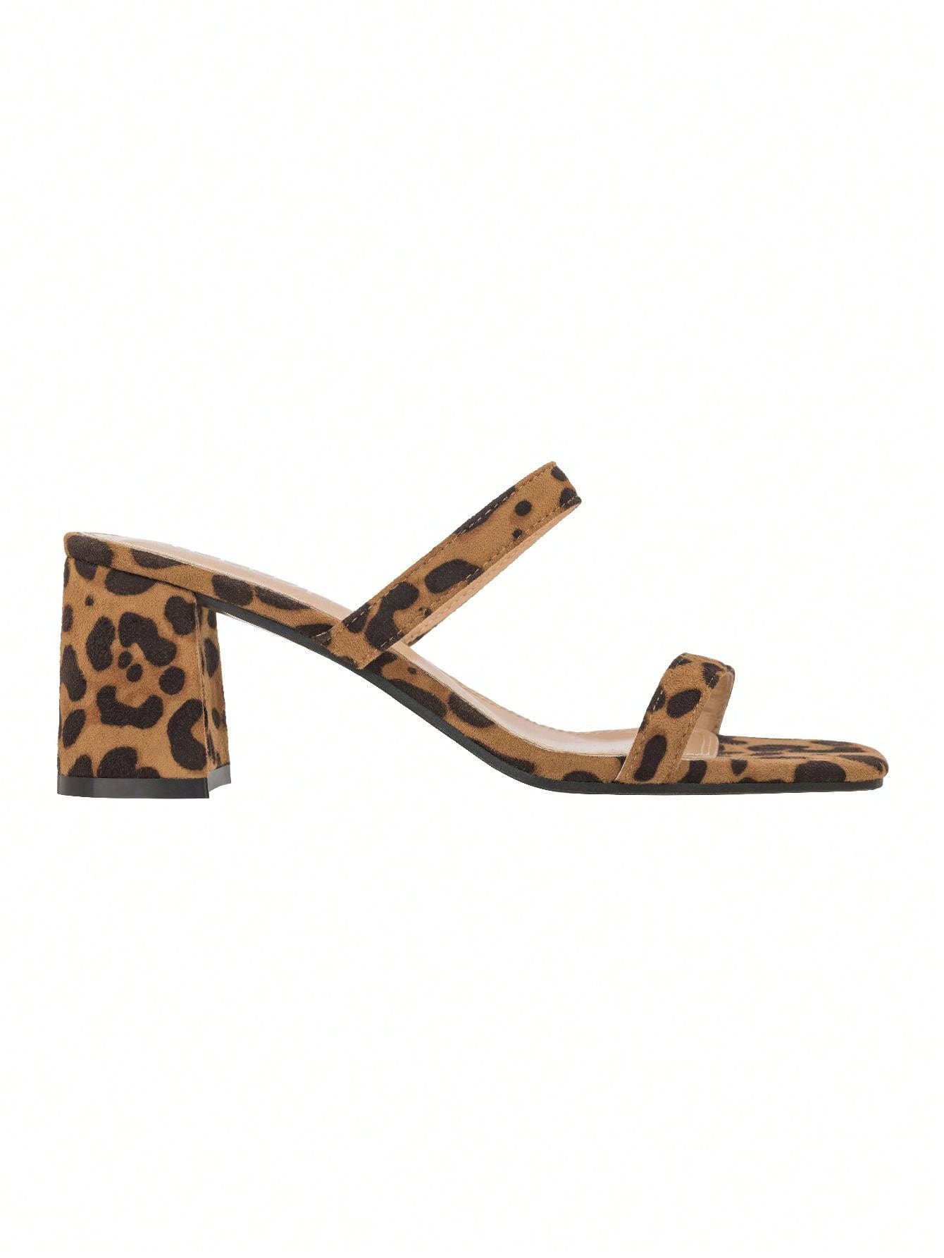 Women's Minimalist Chunky Heeled Mule Sandals Fashionable Elegant Summer Heeled Sandals Block Heel Square Toe Heeled Sandal PU