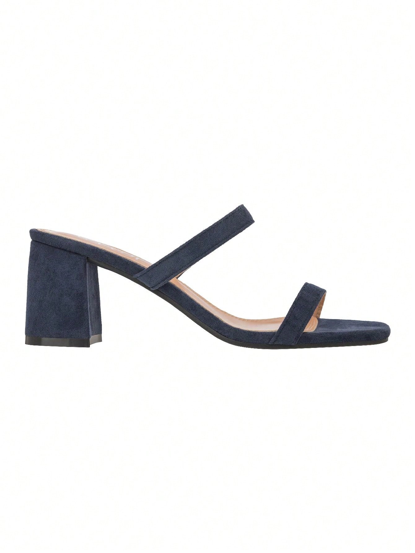 Women's Minimalist Chunky Heeled Mule Sandals Fashionable Elegant Summer Heeled Sandals Block Heel Square Toe Heeled Sandal