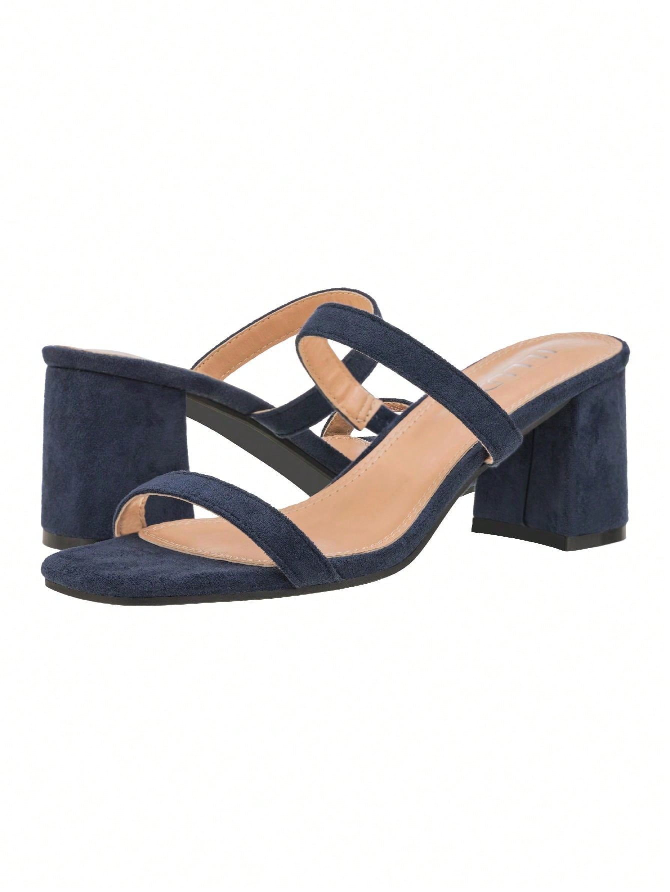 Women's Minimalist Chunky Heeled Mule Sandals Fashionable Elegant Summer Heeled Sandals Block Heel Square Toe Heeled Sandal PU