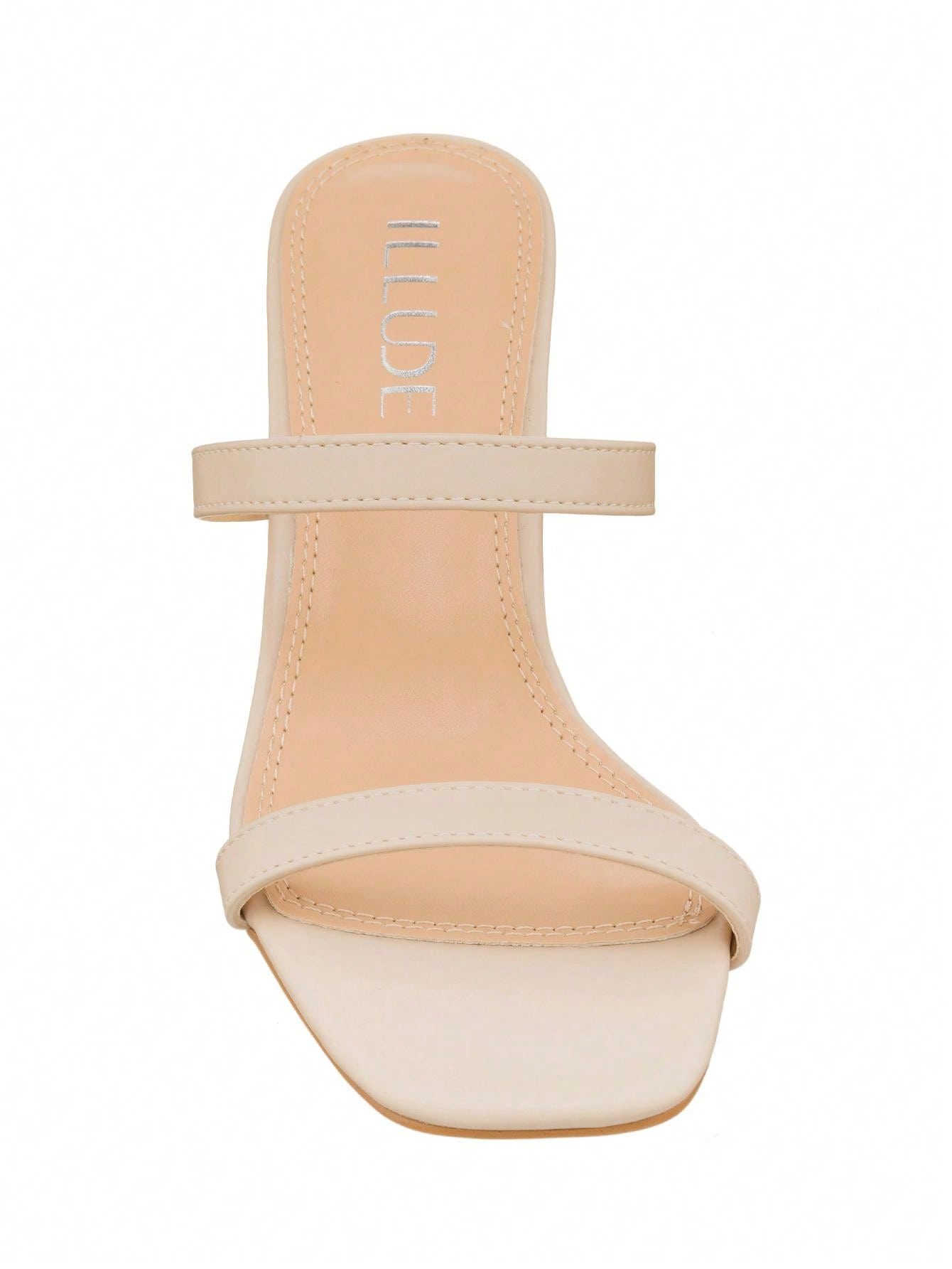 Women's Minimalist Chunky Heeled Mule Sandals Fashionable Elegant Summer Heeled Sandals Block Heel Square Toe Heeled Sandal PU