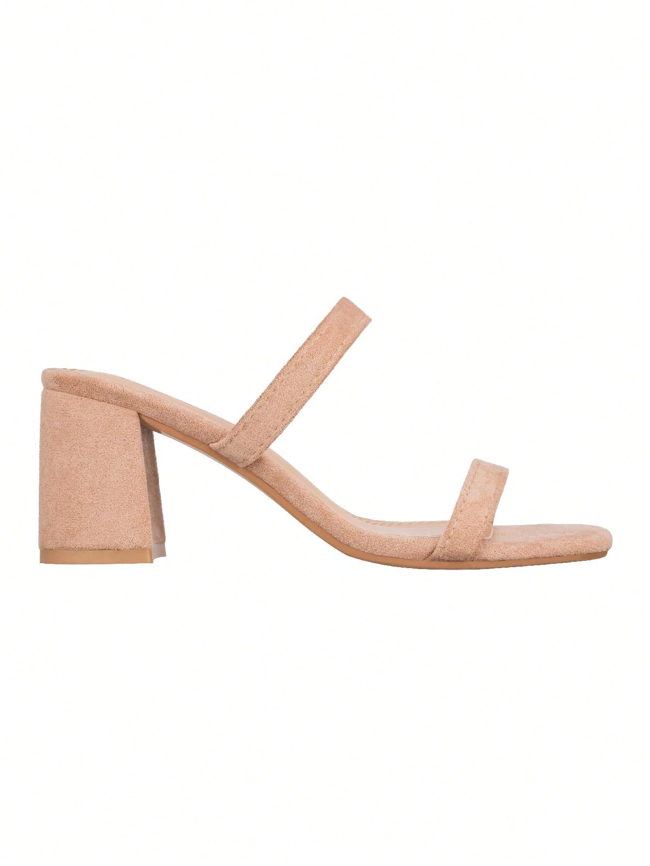 Women's Minimalist Chunky Heeled Mule Sandals Fashionable Elegant Summer Heeled Sandals Block Heel Square Toe Heeled Sandal PU