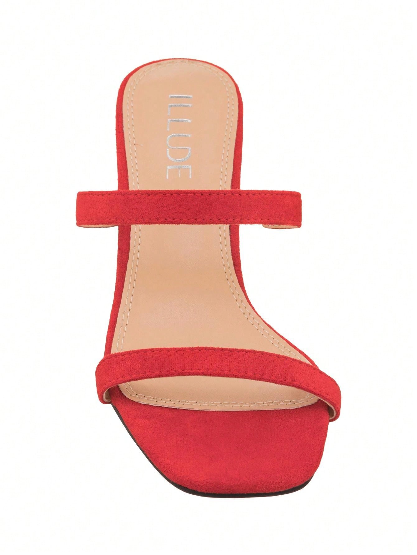 Women's Minimalist Chunky Heeled Mule Sandals Fashionable Elegant Summer Heeled Sandals Block Heel Square Toe Heeled Sandal PU