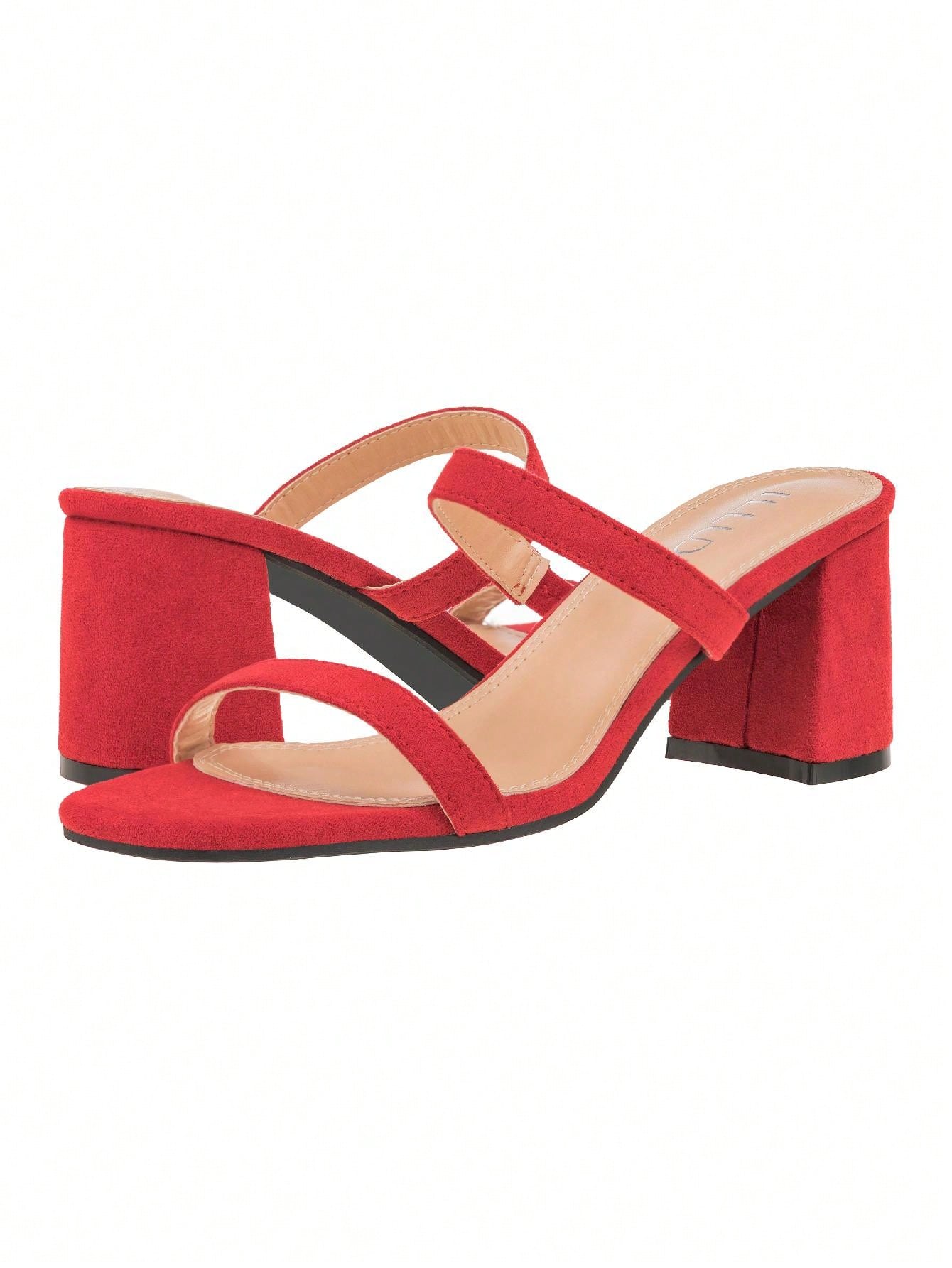 Women's Minimalist Chunky Heeled Mule Sandals Fashionable Elegant Summer Heeled Sandals Block Heel Square Toe Heeled Sandal PU