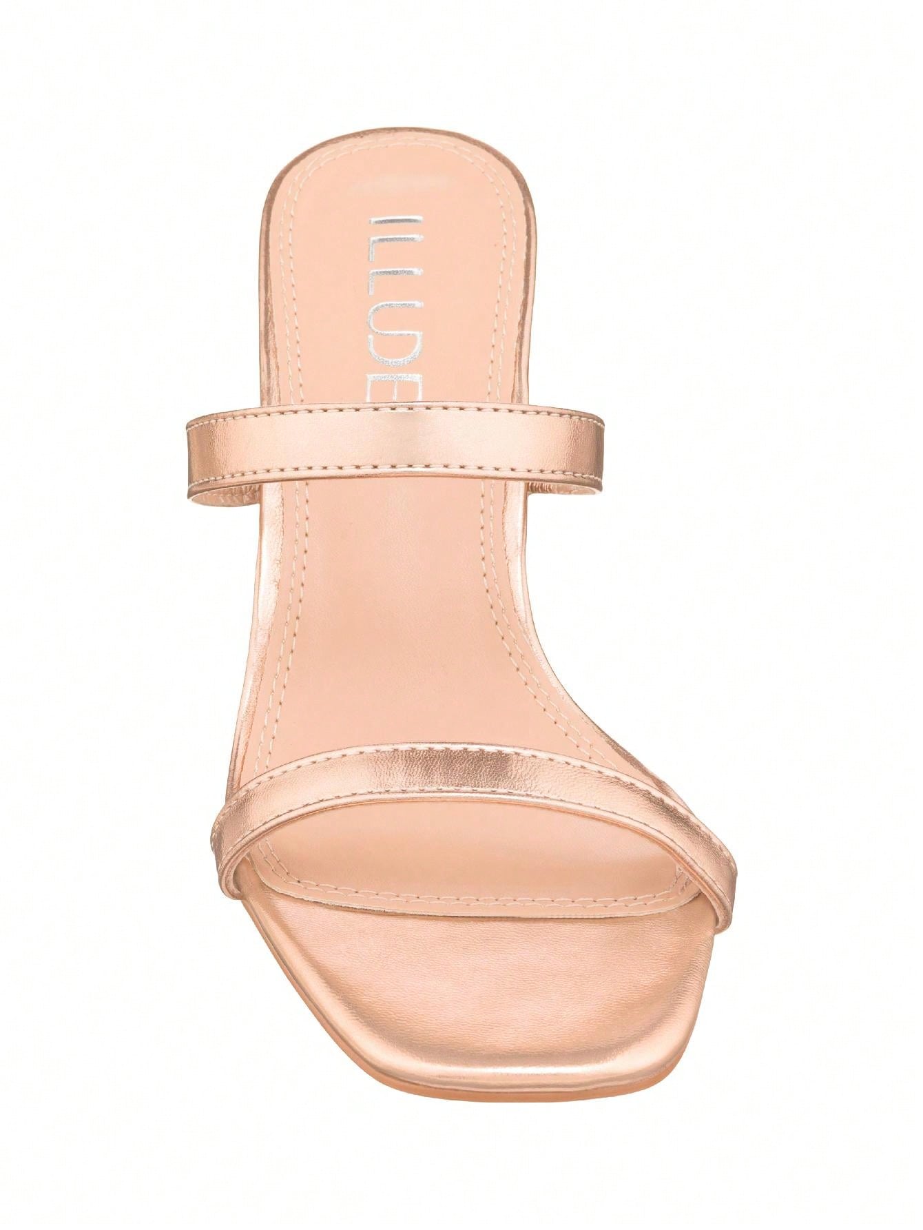 Women's Minimalist Chunky Heeled Mule Sandals Fashionable Elegant Summer Heeled Sandals Block Heel Square Toe Heeled Sandal PU
