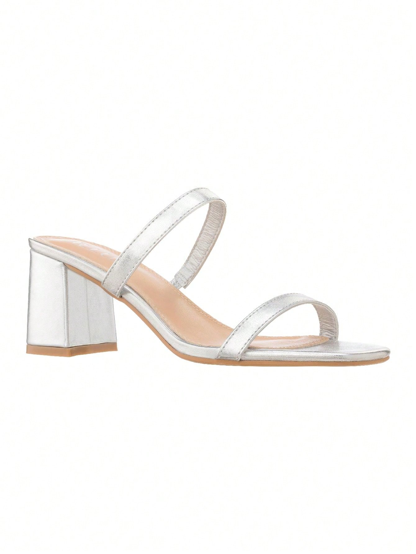 Women's Minimalist Chunky Heeled Mule Sandals Fashionable Elegant Summer Heeled Sandals Block Heel Square Toe Heeled Sandal PU