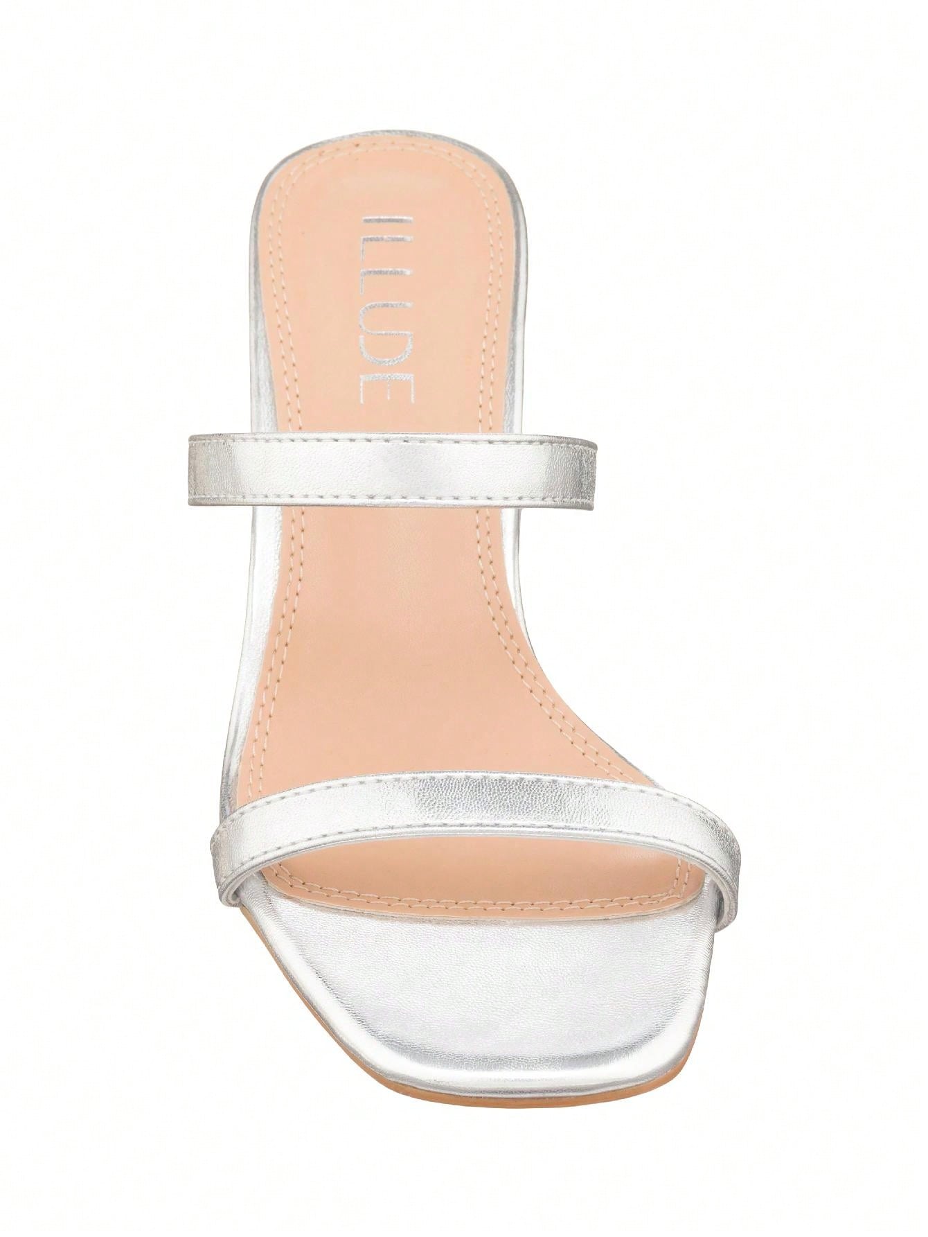 Women's Minimalist Chunky Heeled Mule Sandals Fashionable Elegant Summer Heeled Sandals Block Heel Square Toe Heeled Sandal PU
