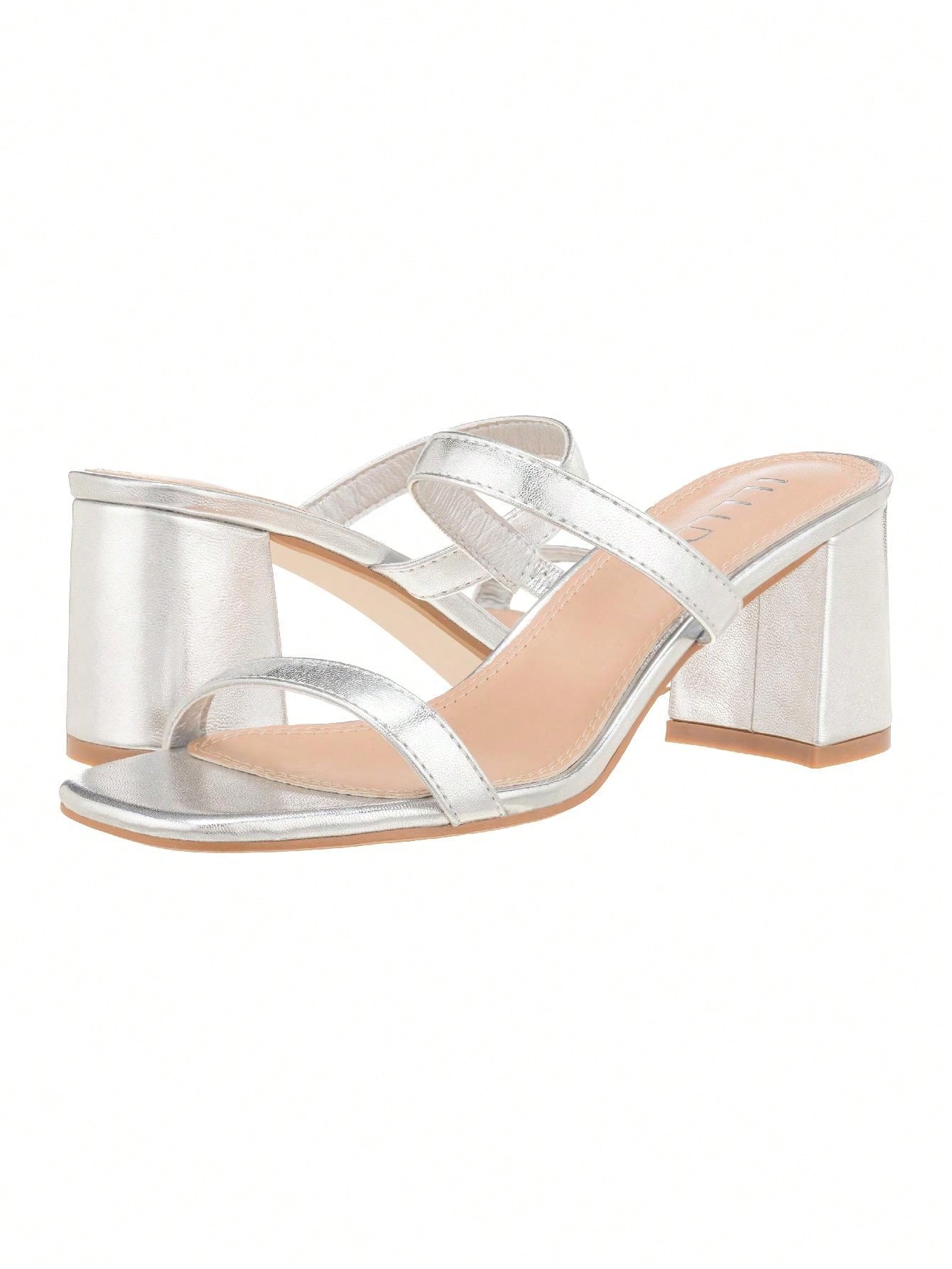 Women's Minimalist Chunky Heeled Mule Sandals Fashionable Elegant Summer Heeled Sandals Block Heel Square Toe Heeled Sandal PU