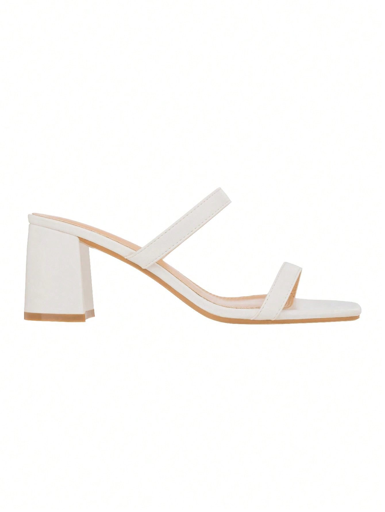 Women's Minimalist Chunky Heeled Mule Sandals Fashionable Elegant Summer Heeled Sandals Block Heel Square Toe Heeled Sandal PU