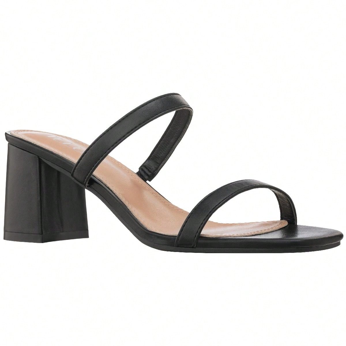 Women's Minimalist Chunky Heeled Mule Sandals Fashionable Elegant Summer Heeled Sandals Block Heel Square Toe Heeled Sandal PU