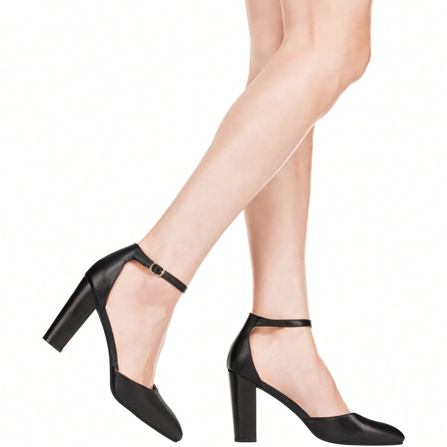 Women Point Toe Chunky Heeled Pumps Ankle Strap Pumps High Heel Ankle Strap Pump