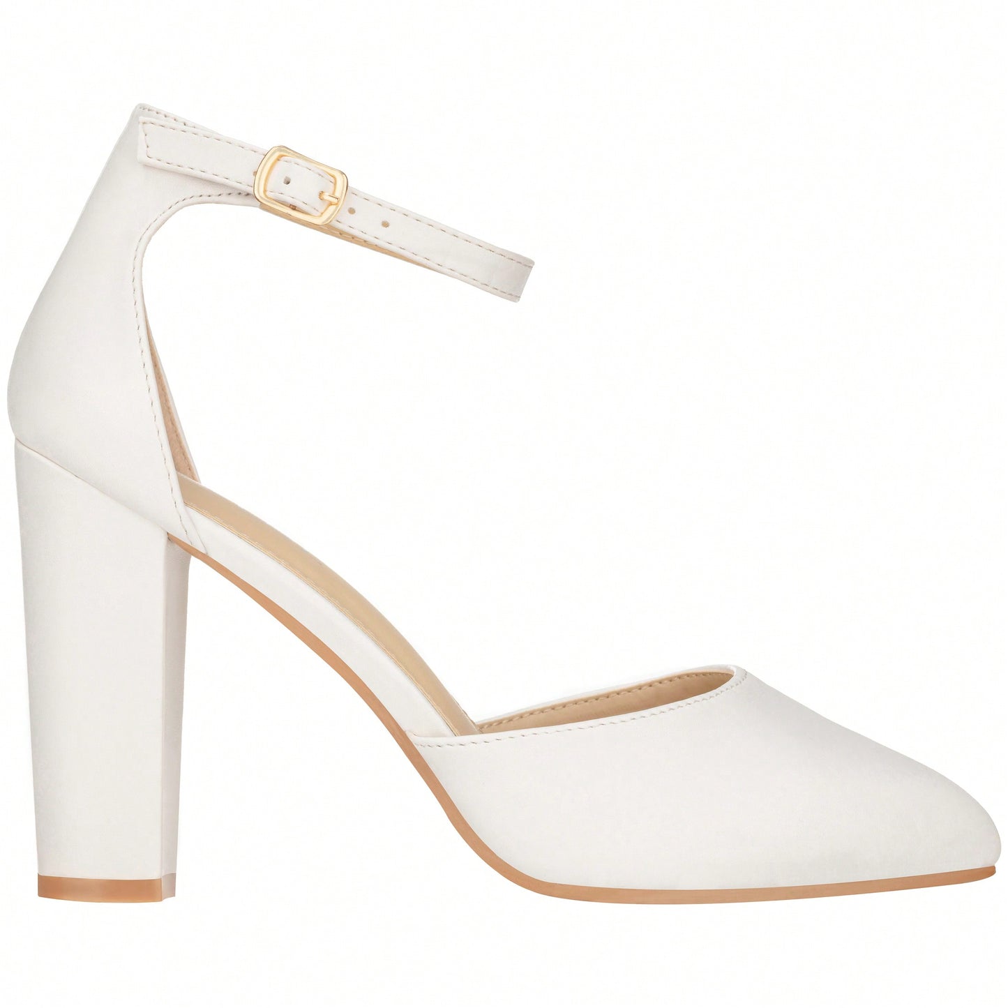 Women Point Toe Chunky Heeled Pumps Ankle Strap Pumps High Heel Ankle Strap Pump
