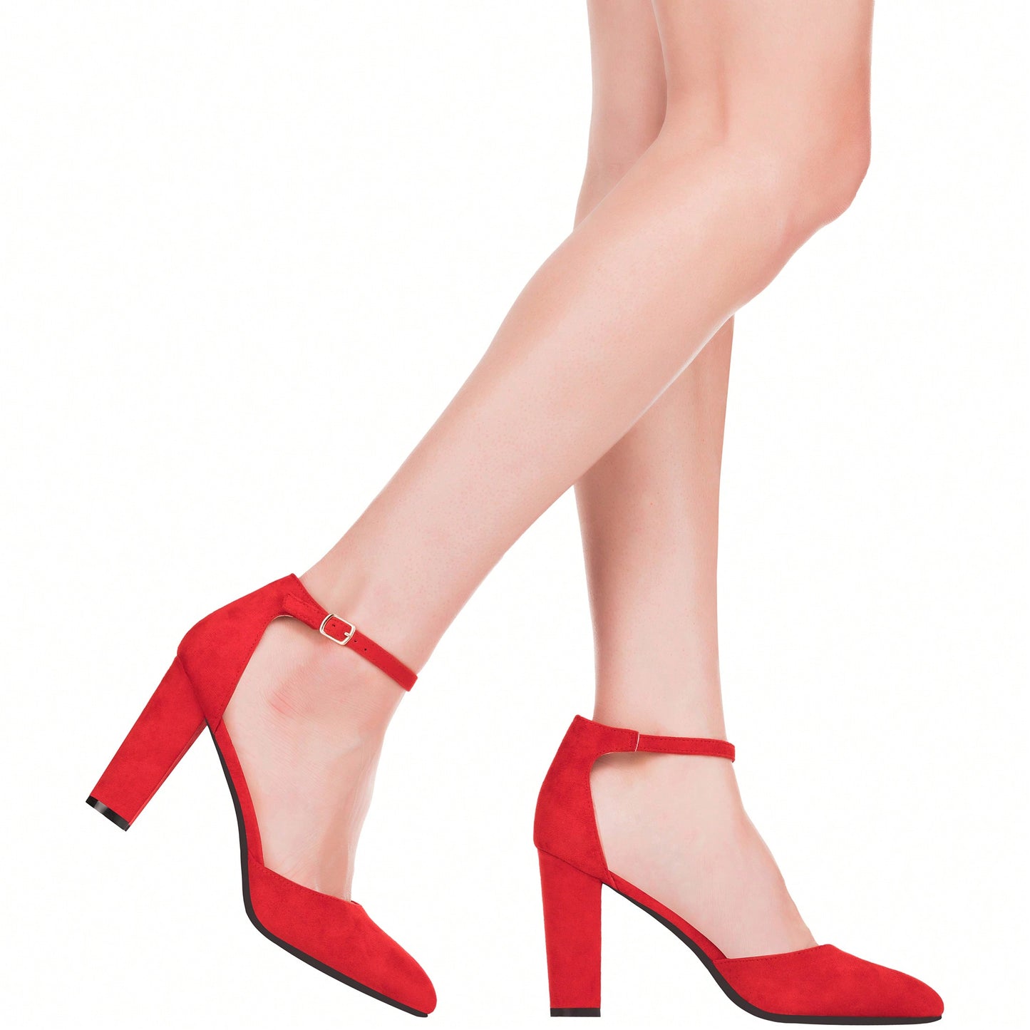 Women Point Toe Chunky Heeled Pumps Ankle Strap Pumps High Heel Ankle Strap Pump