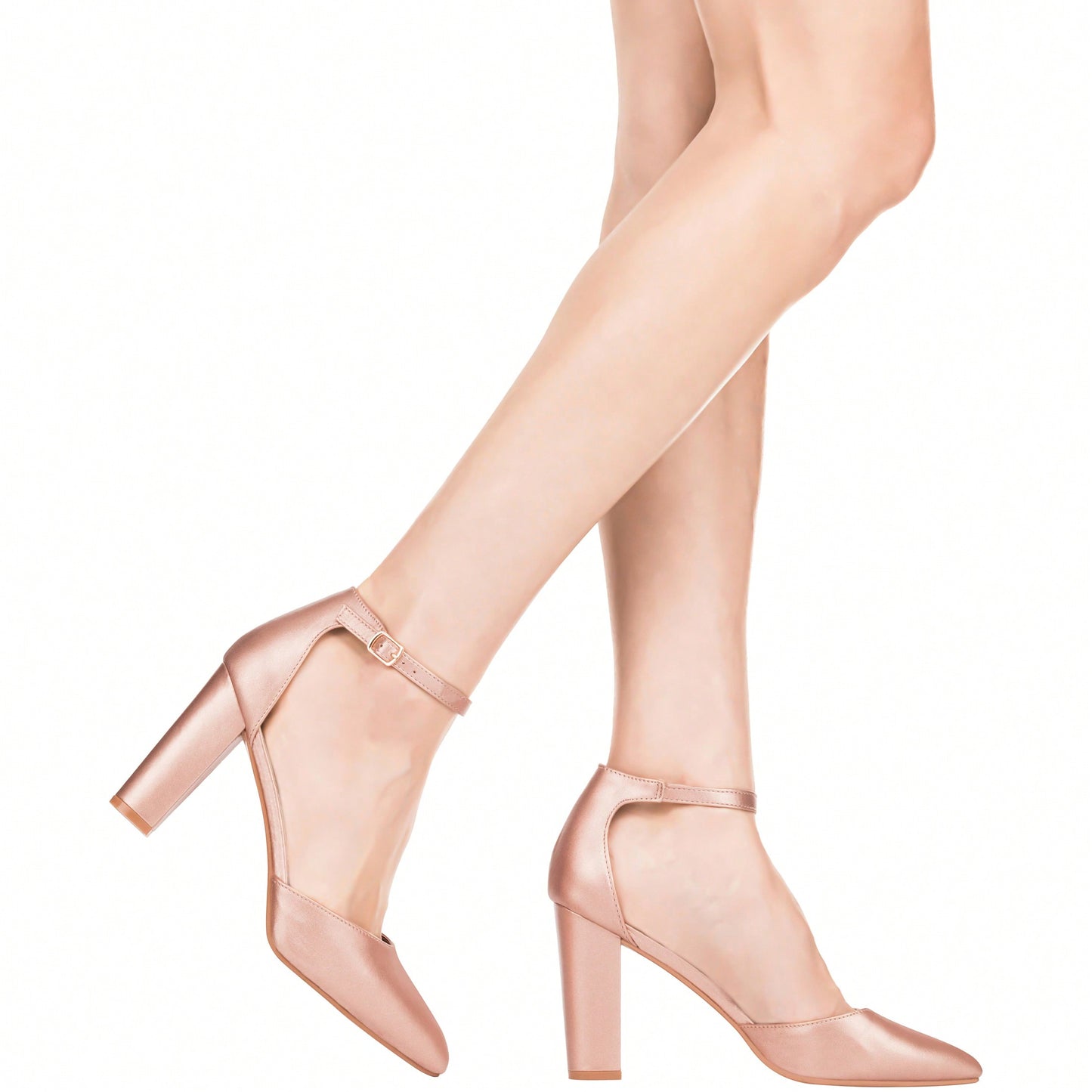 Women Point Toe Chunky Heeled Pumps Ankle Strap Pumps High Heel Ankle Strap Pump