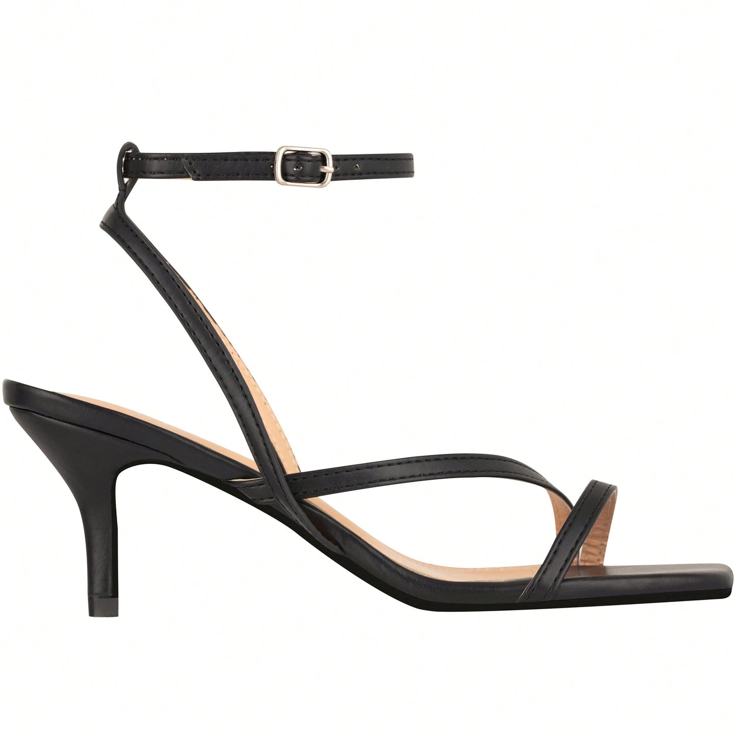 Womens Ankle Strap Sandal Heels Low Kitten Heel Square Toe Strappy Heeled Sandals